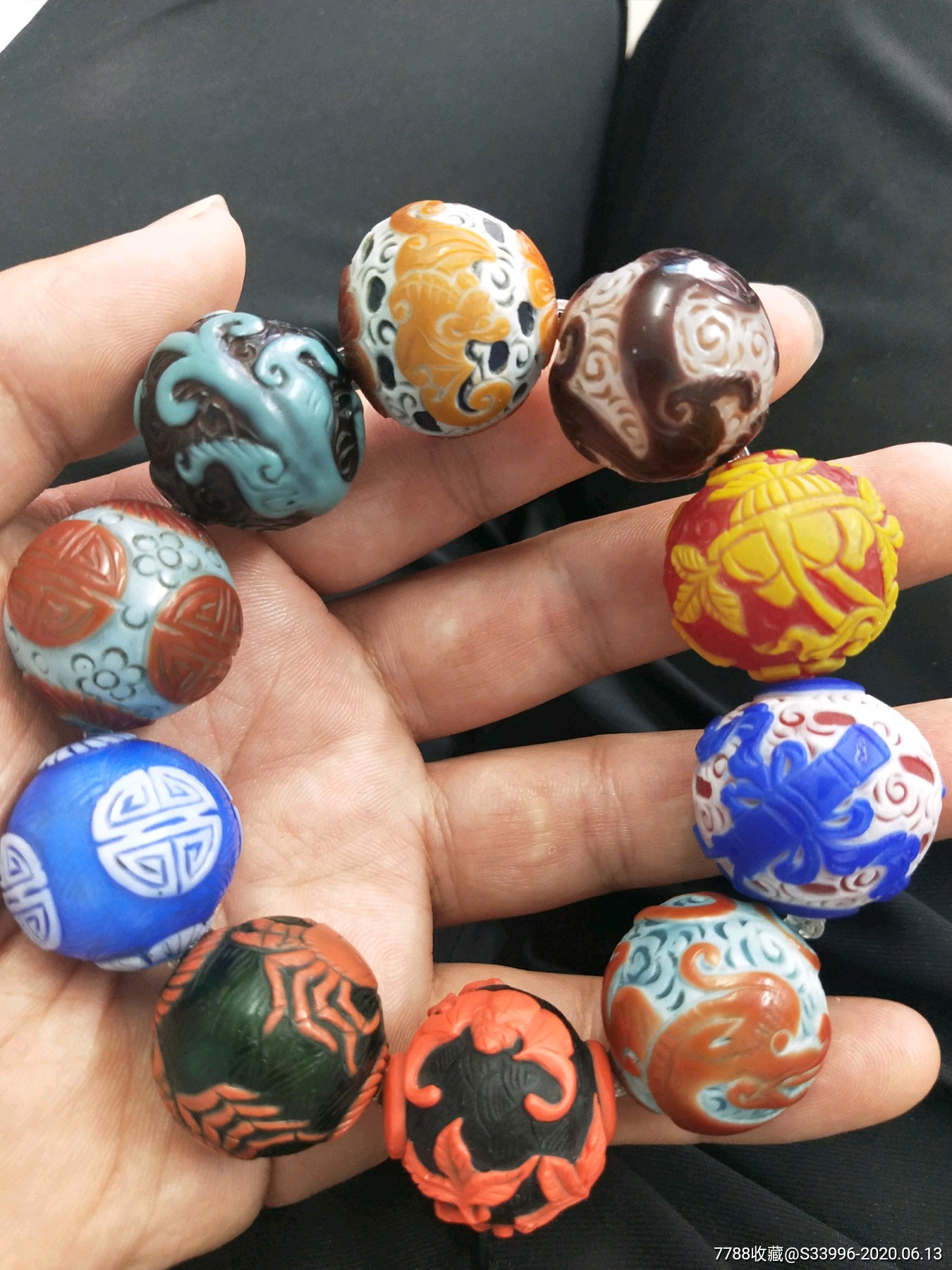 民国精美图案大琉璃珠10颗