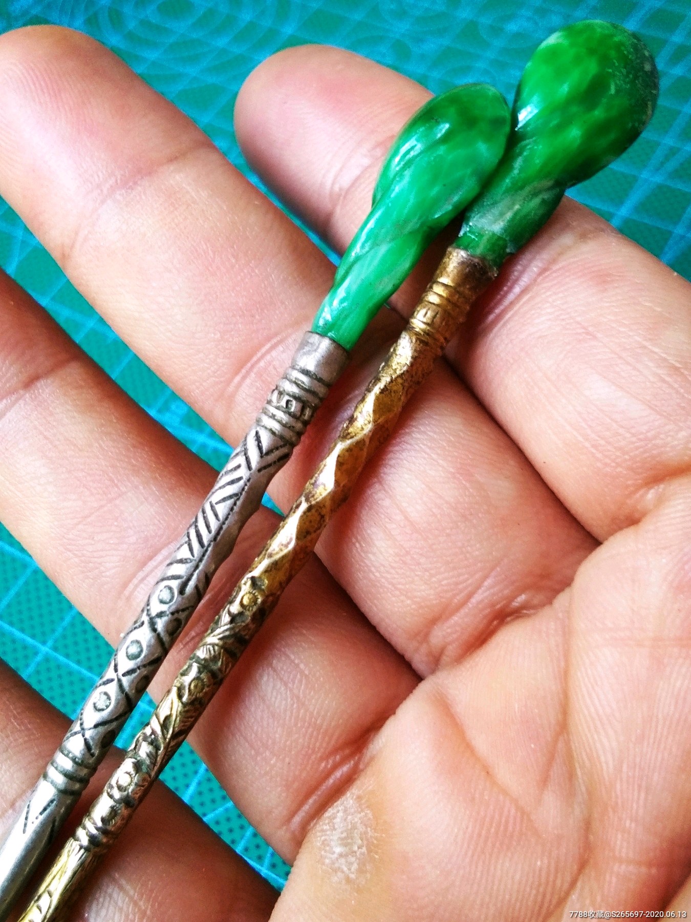 琉璃簪头银发簪一对