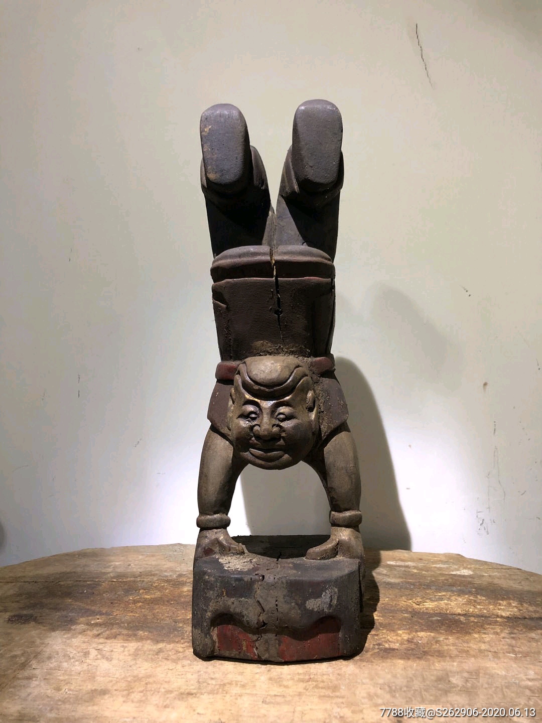 清代彩绘木雕佛像梅山张五郎道教佛像神像倒立人雕像