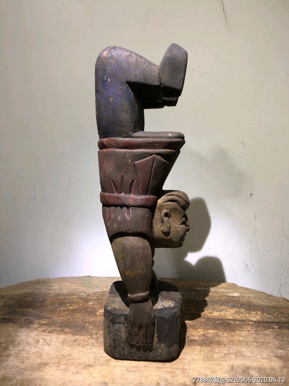 清代彩绘木雕佛像梅山张五郎道教佛像神像倒立人雕像