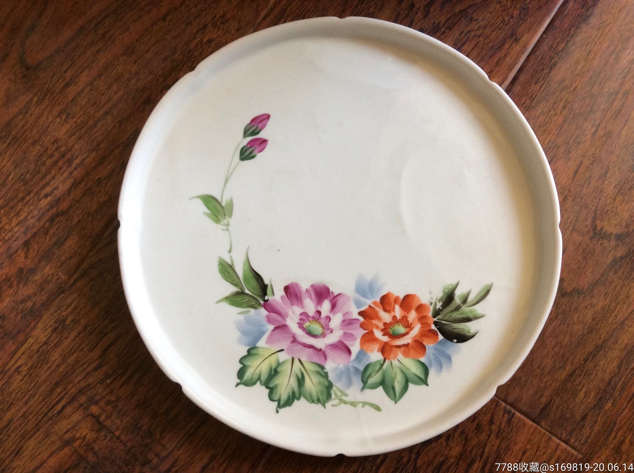 老陶瓷茶盘花卉图