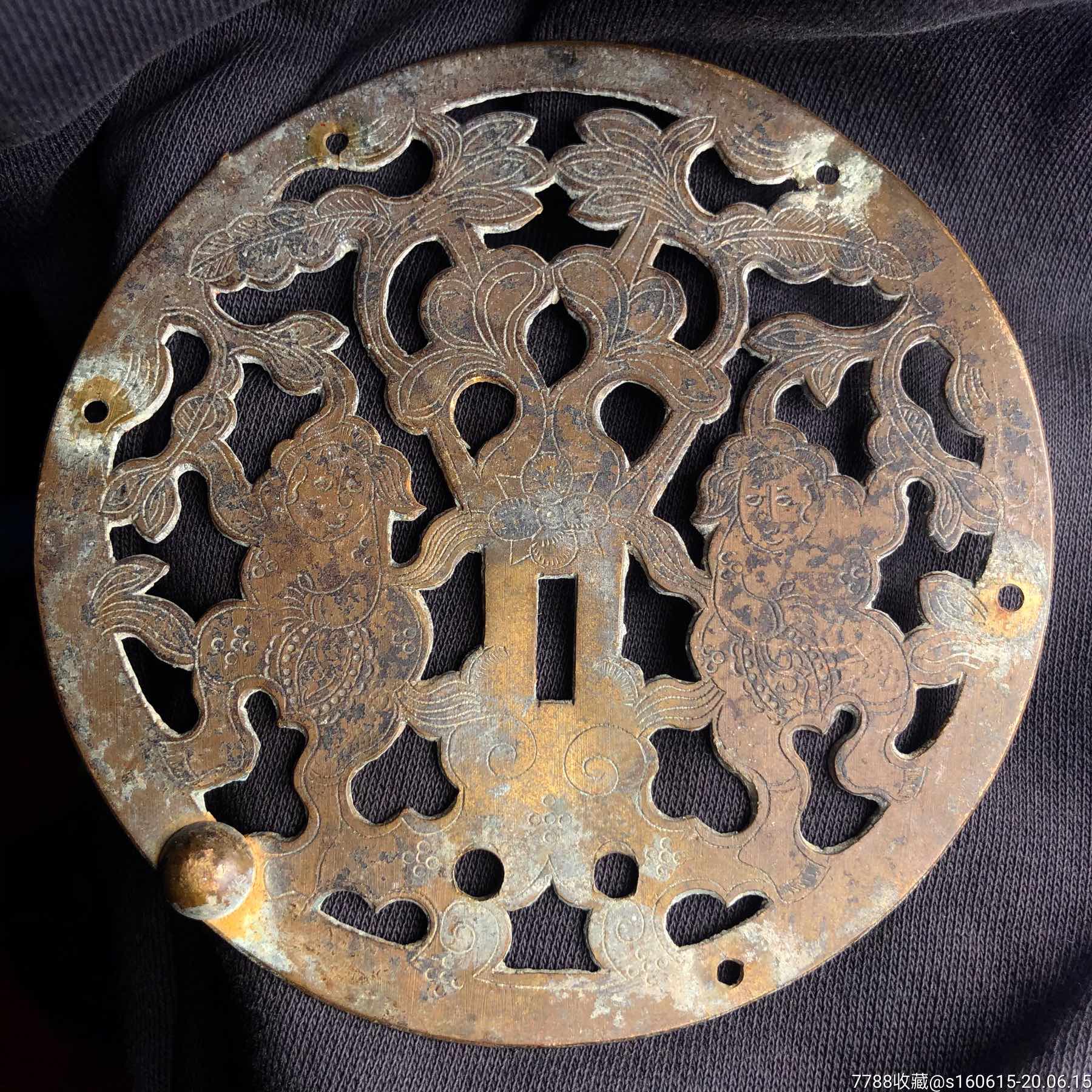 清代童子人物纹镂空老铜锁老箱子锁