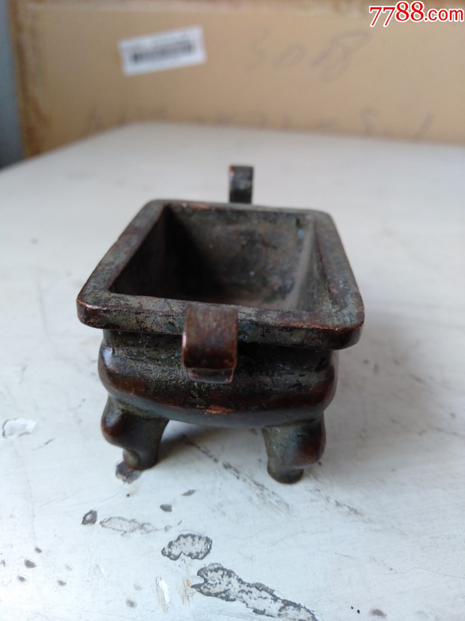 清代老紫铜四足双耳小香炉,包邮.