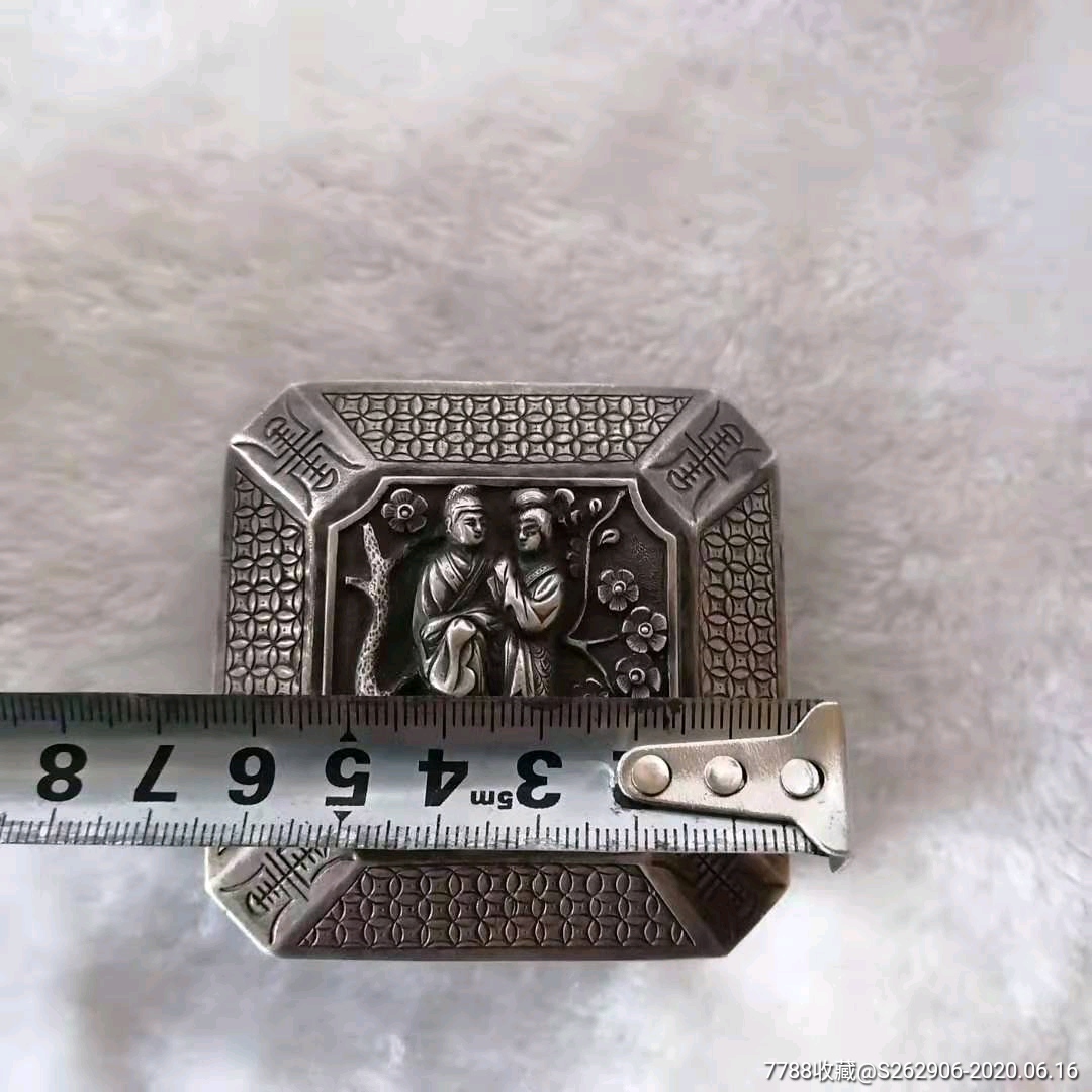 老银盒纯银印泥盒纯手工錾刻人物小银盒