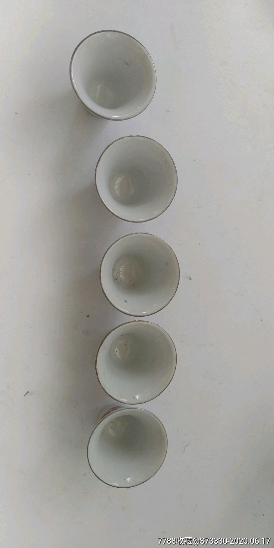 567瓷器,60-70年代红花小马蹄口酒杯5只合售