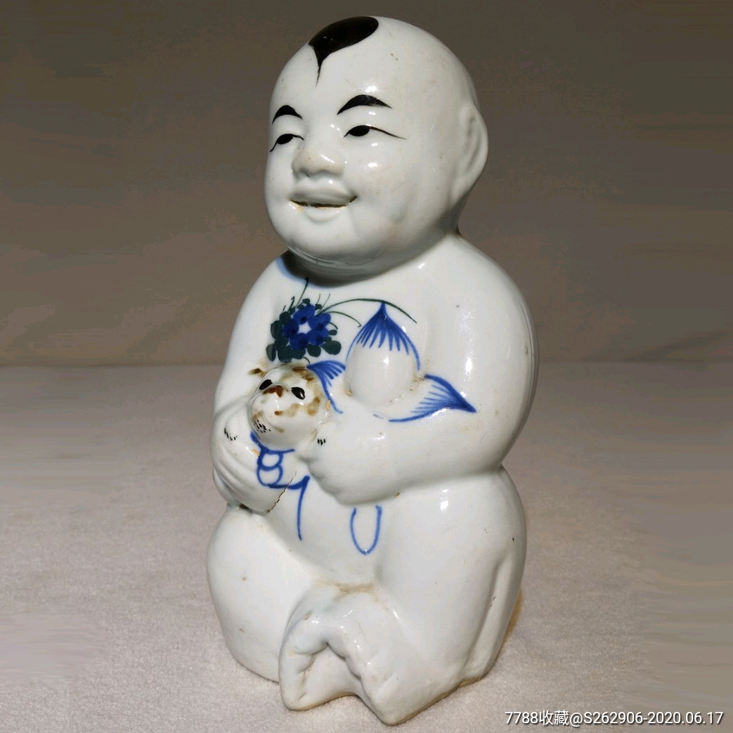 清代醴陵瓷招财童子摆件釉下三彩抱狗生肖娃娃瓷塑_第2张_7788陶瓷