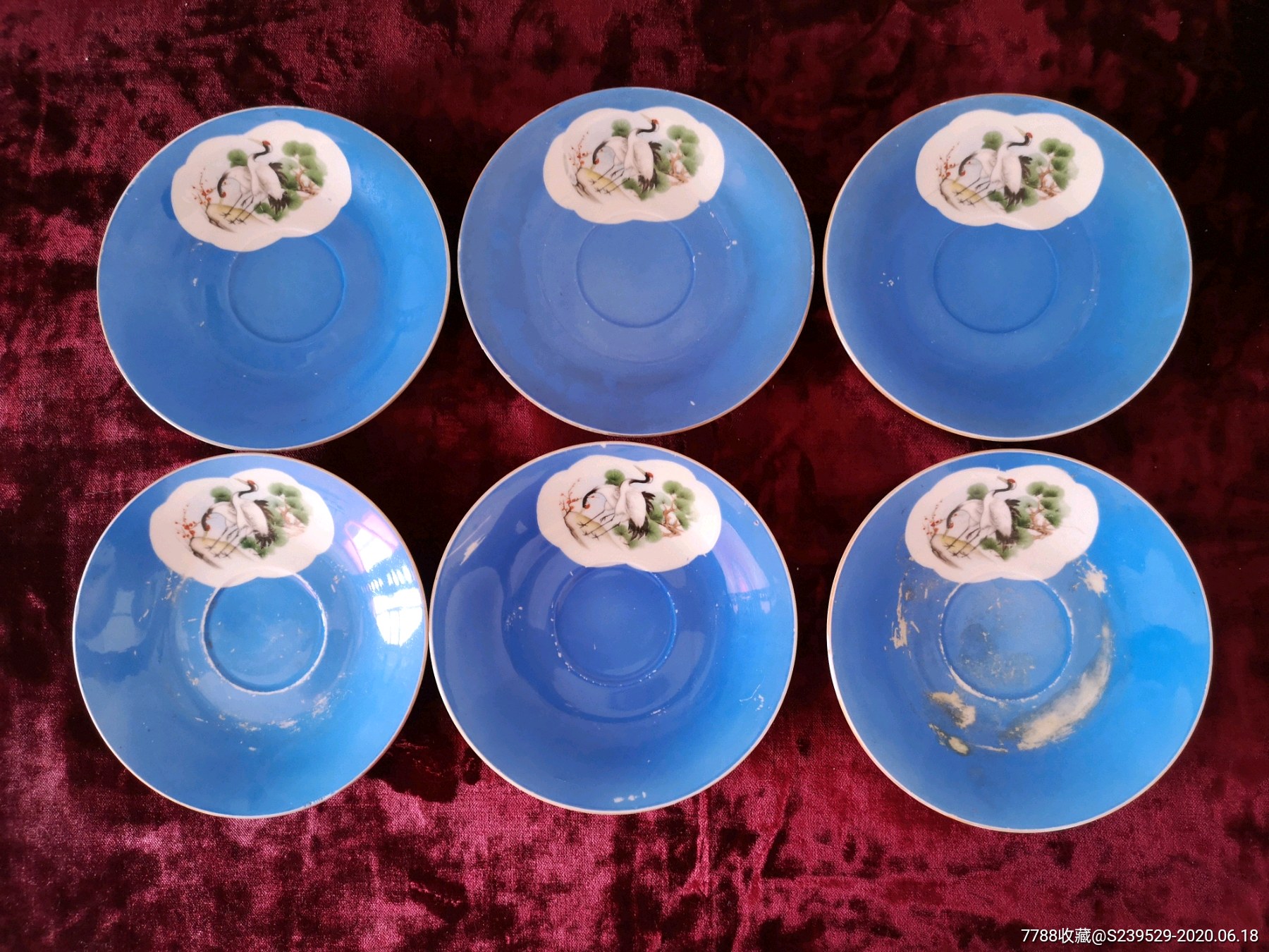 唐人瓷仙鹤蓝柚陶瓷盘