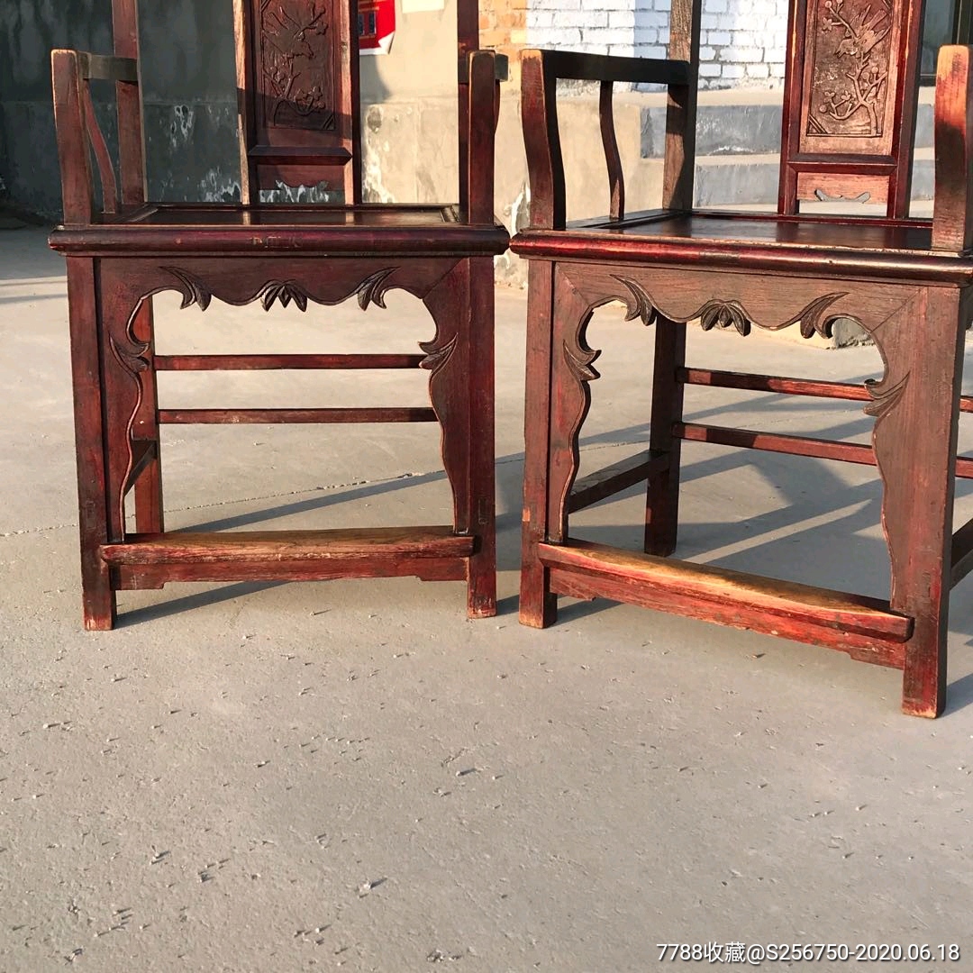 清代榆木精品八仙椅一对,老固无松动