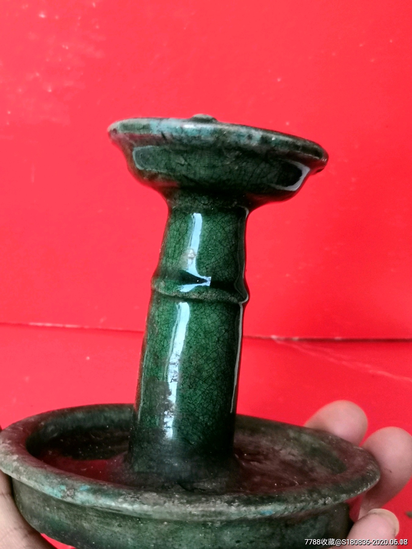 清代石湾绿釉油灯