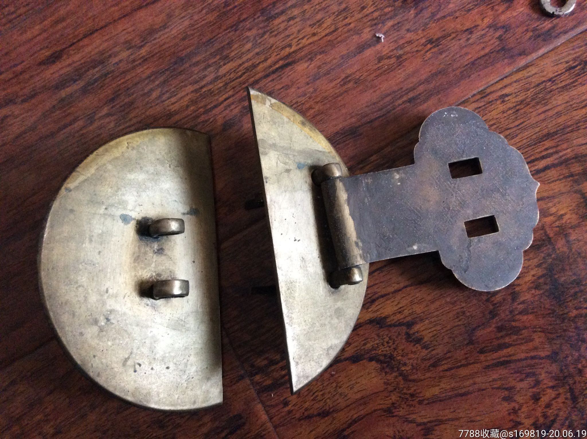 老铜锁扣,铜锁/铜钥匙,圆形铜锁,年代不详,黄铜