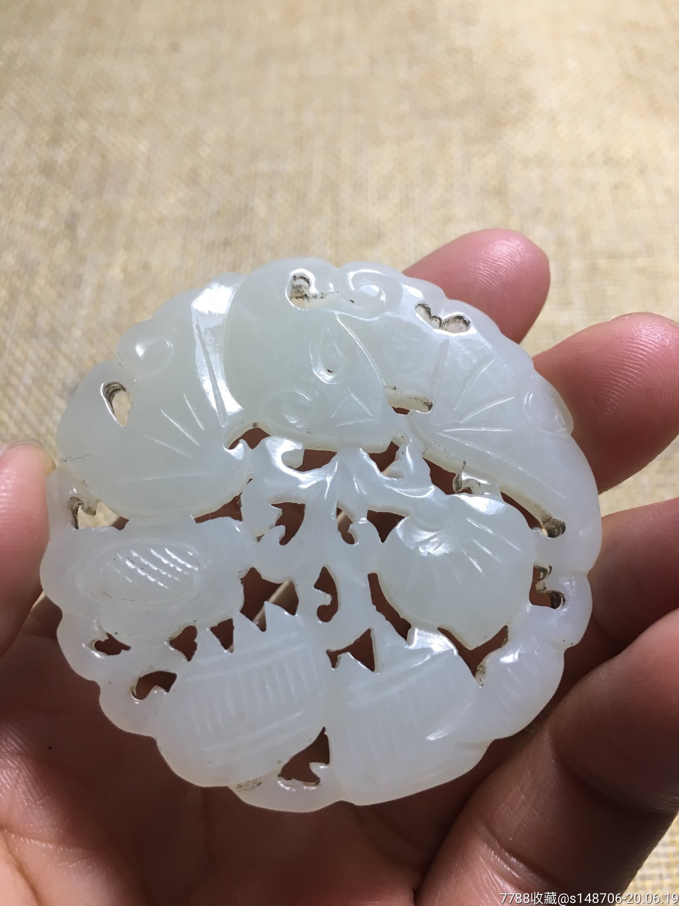 旧藏和田白玉福寿玉佩