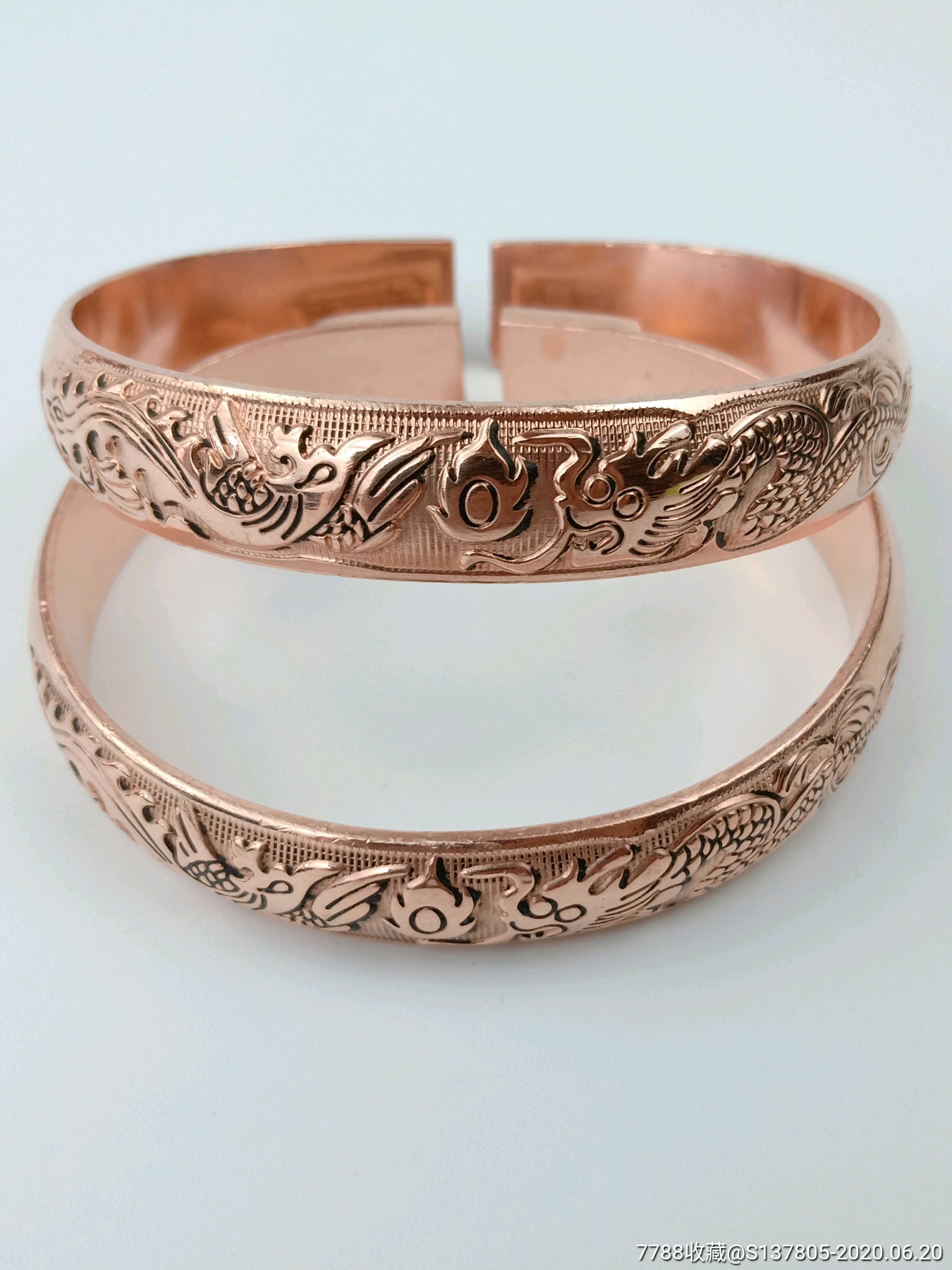 红铜手镯紫铜手镯龙凤呈祥手镯手工铜手镯