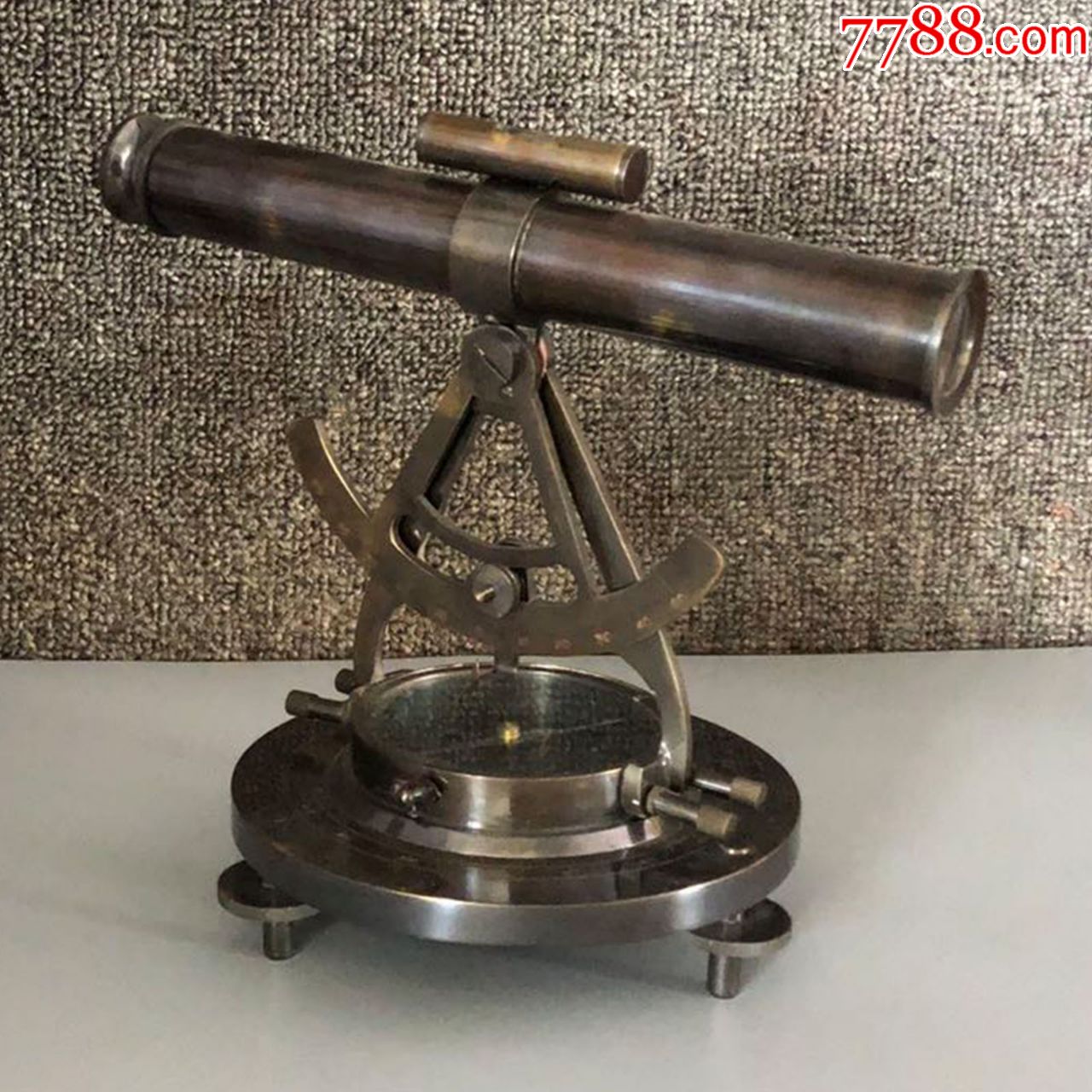 印度复古全新黄铜航海望远镜带指南针造型精美怀旧工业风摆件道具
