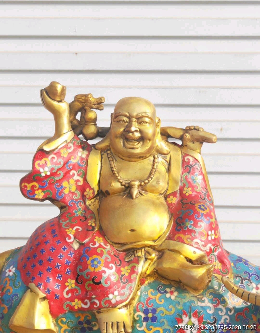 纯铜景泰蓝鉴金发财佛骑牛摆件