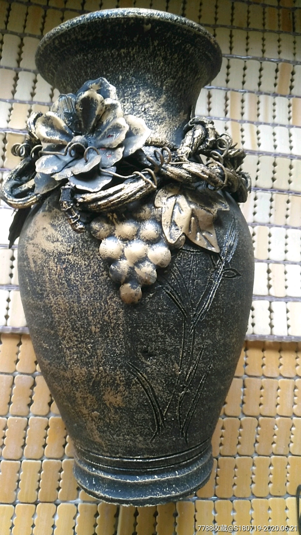 紫金釉花瓶陶瓶金属花嵌一周古朴庄重典雅大放