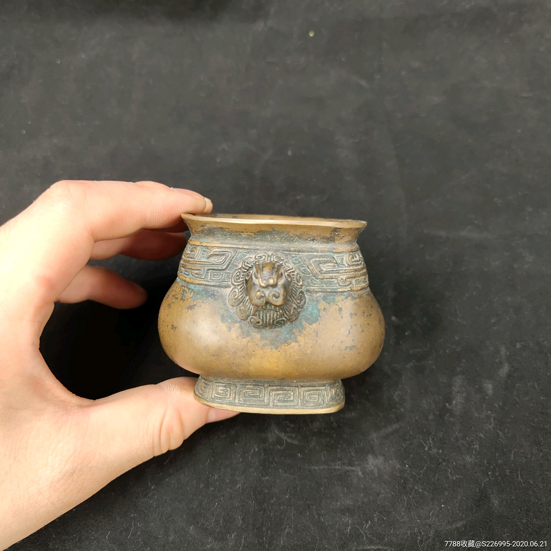 纯铜狮耳小铜香炉重350克