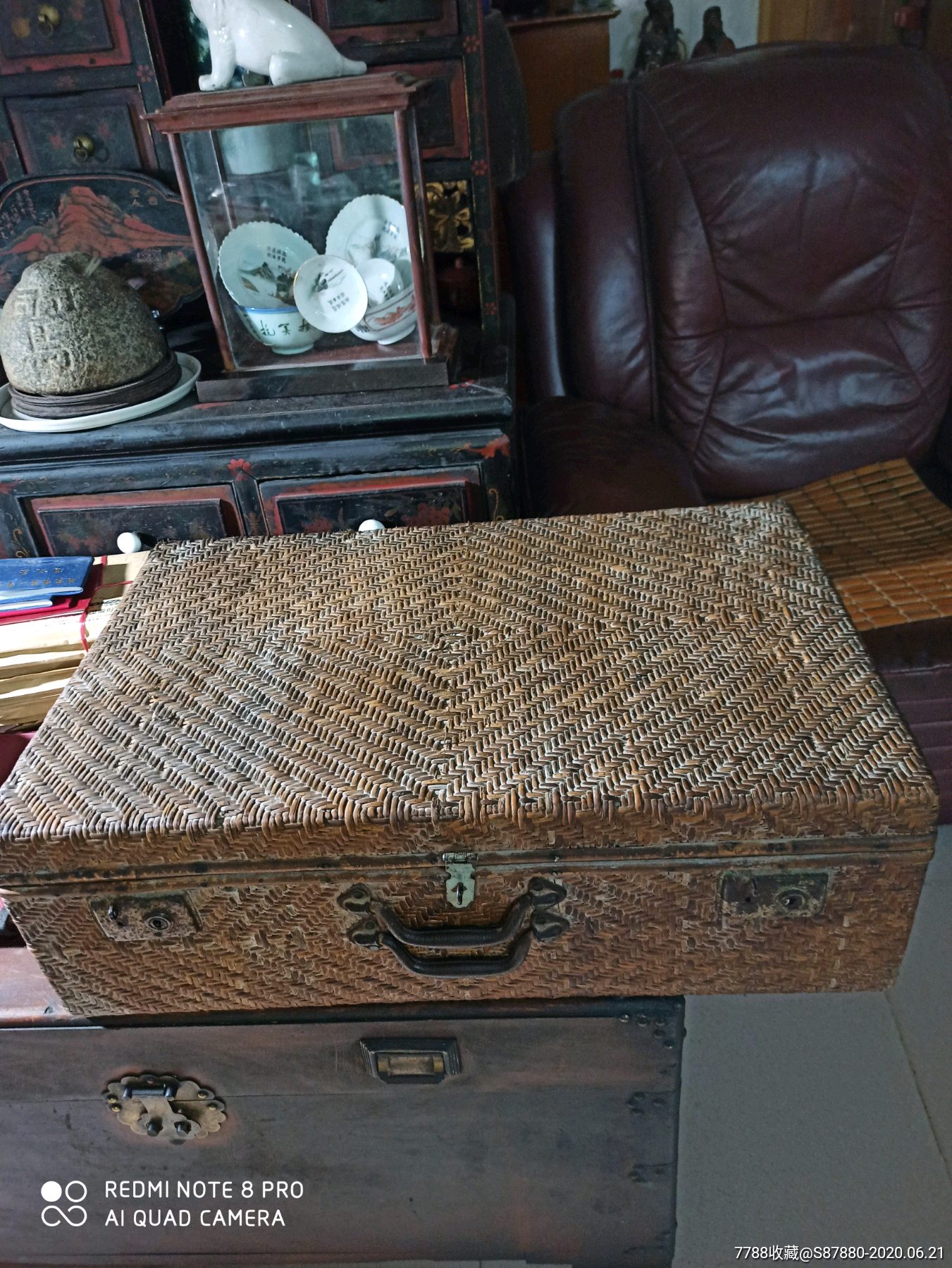 民国藤编杉木底行旅箱