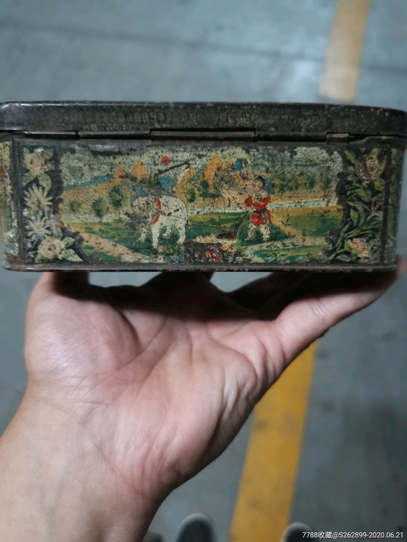 民国铁盒三皇五帝之舜帝耕于历山鹦鹉胭脂粉铁盒