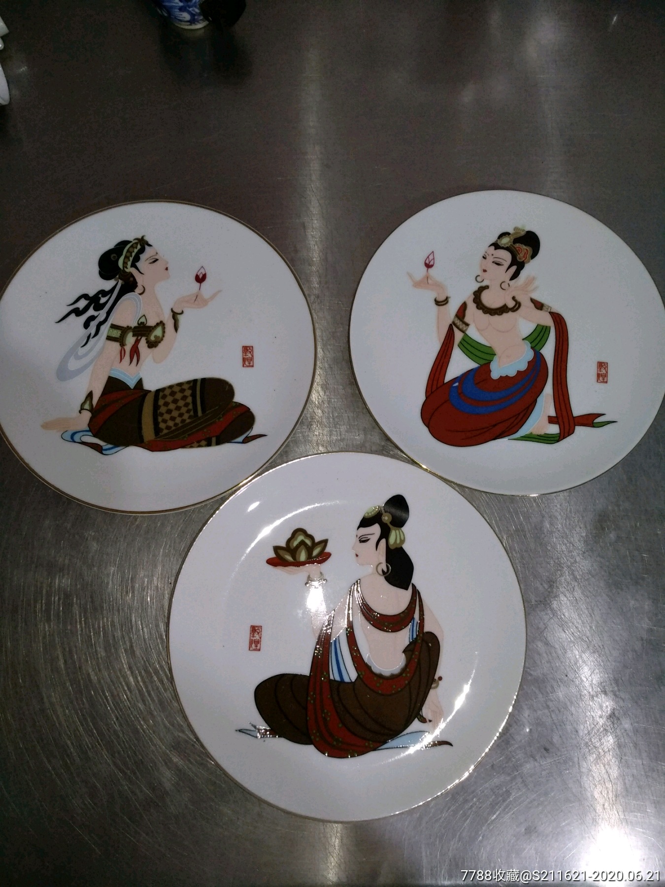 八十年代唐山白玉敦煌瓷盘