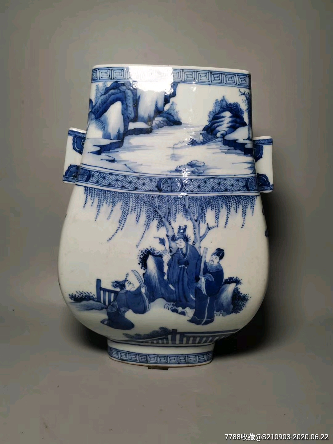 清三代青花人物双耳罐,青花瓷,白地青花,清朝,瓶,人物,景德镇窑_第1张