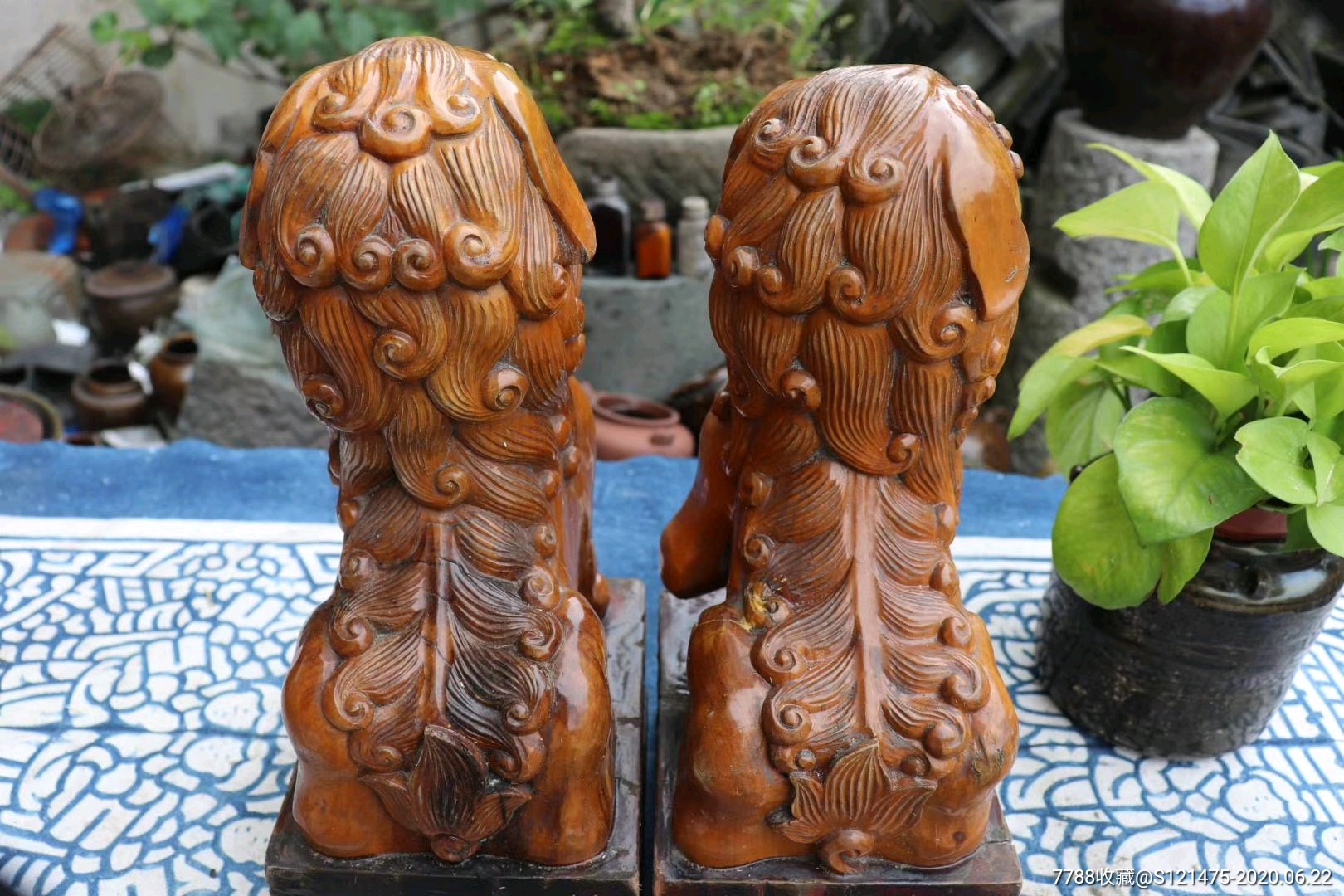 民俗老物件老木雕狮子一对实拍