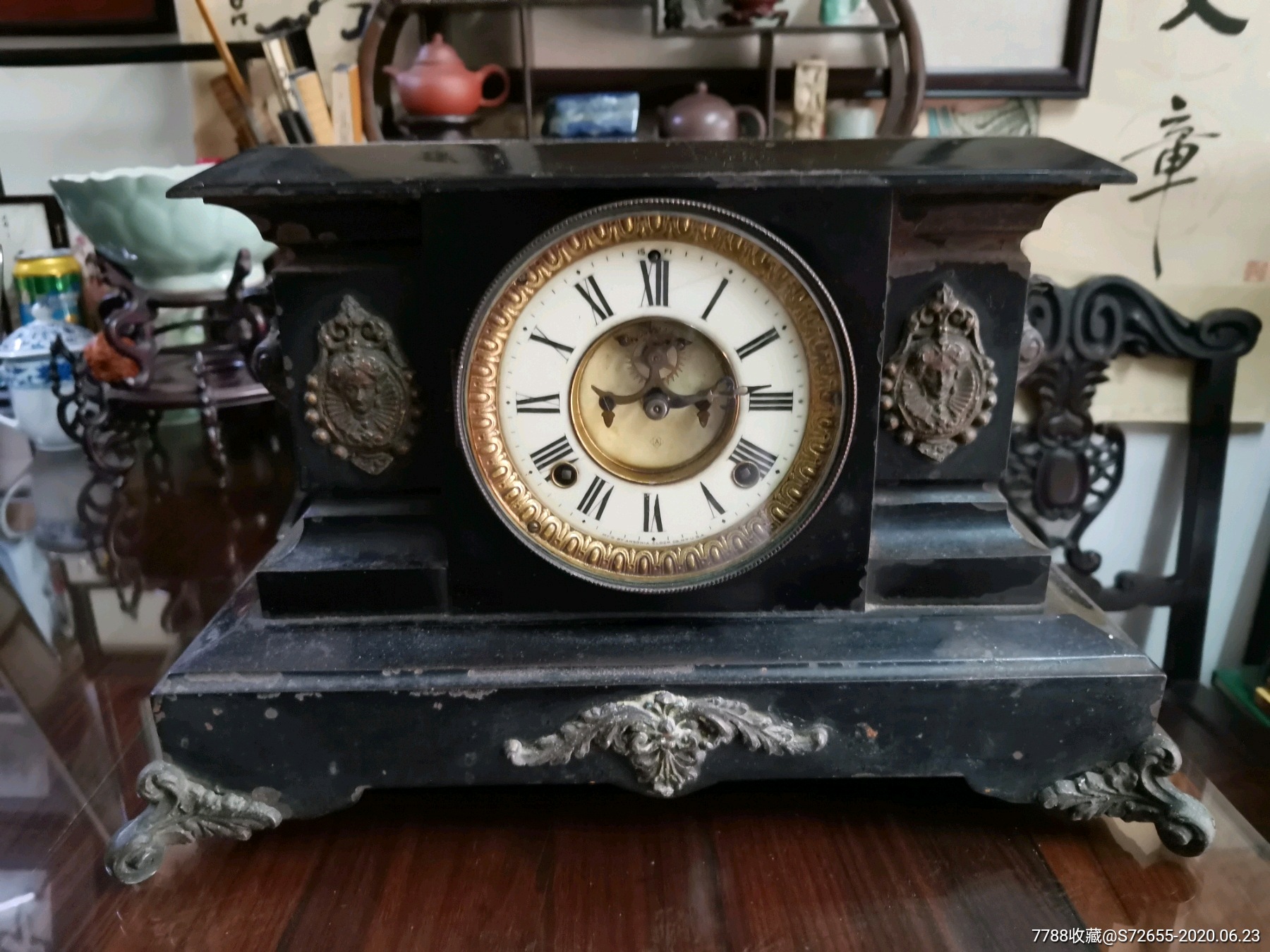 美国古董钟a字牌瓷盘机械大座钟(尺寸:长43高27宽18)