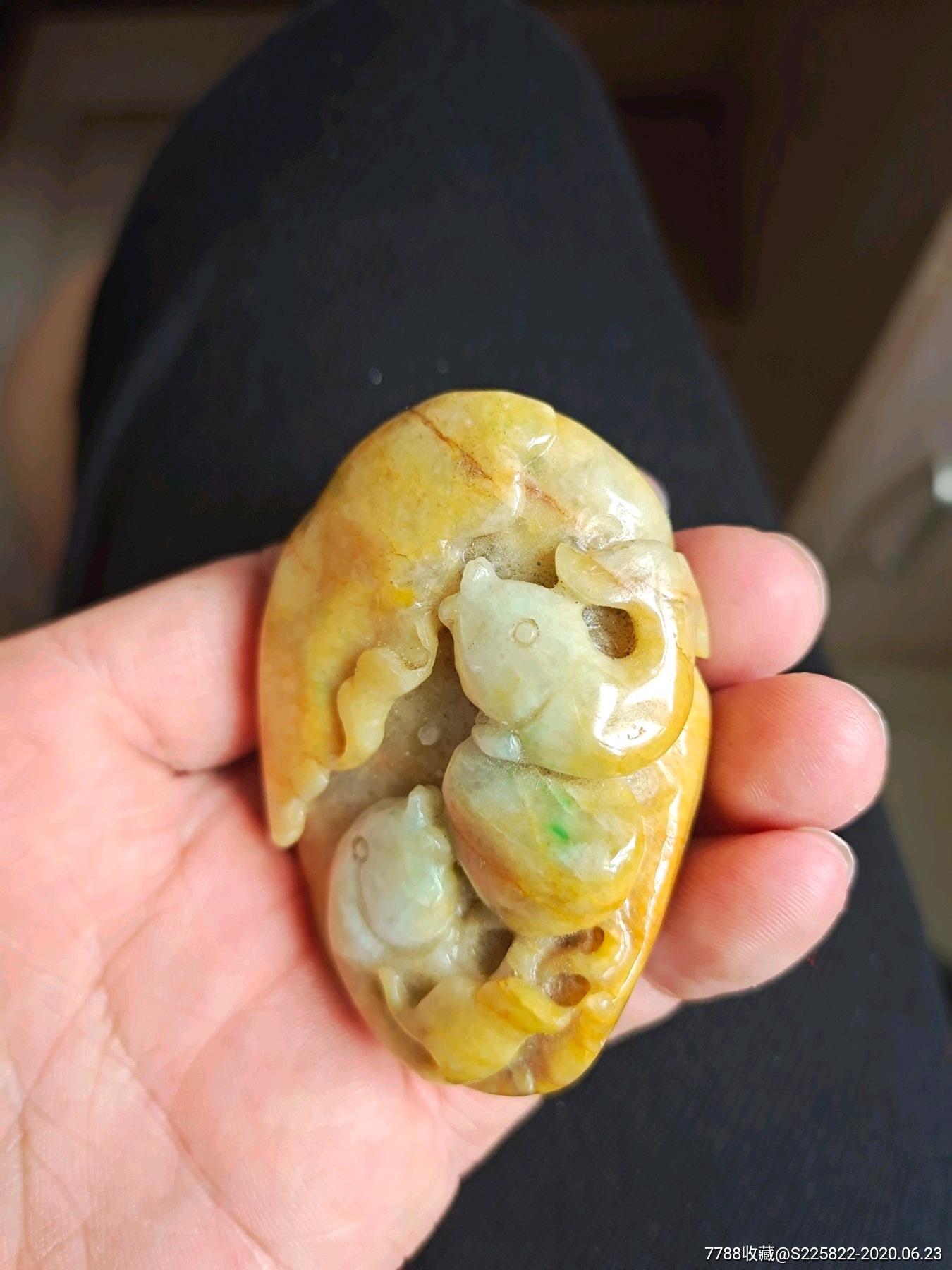 保真,民国金玉满堂黄翡手把件