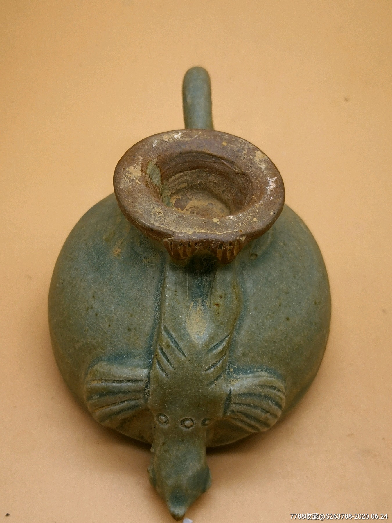 青瓷点褐色斑鸟型把杯,青瓷/秘色瓷,青黄釉,宋朝,杯,越窑_第4张_7788