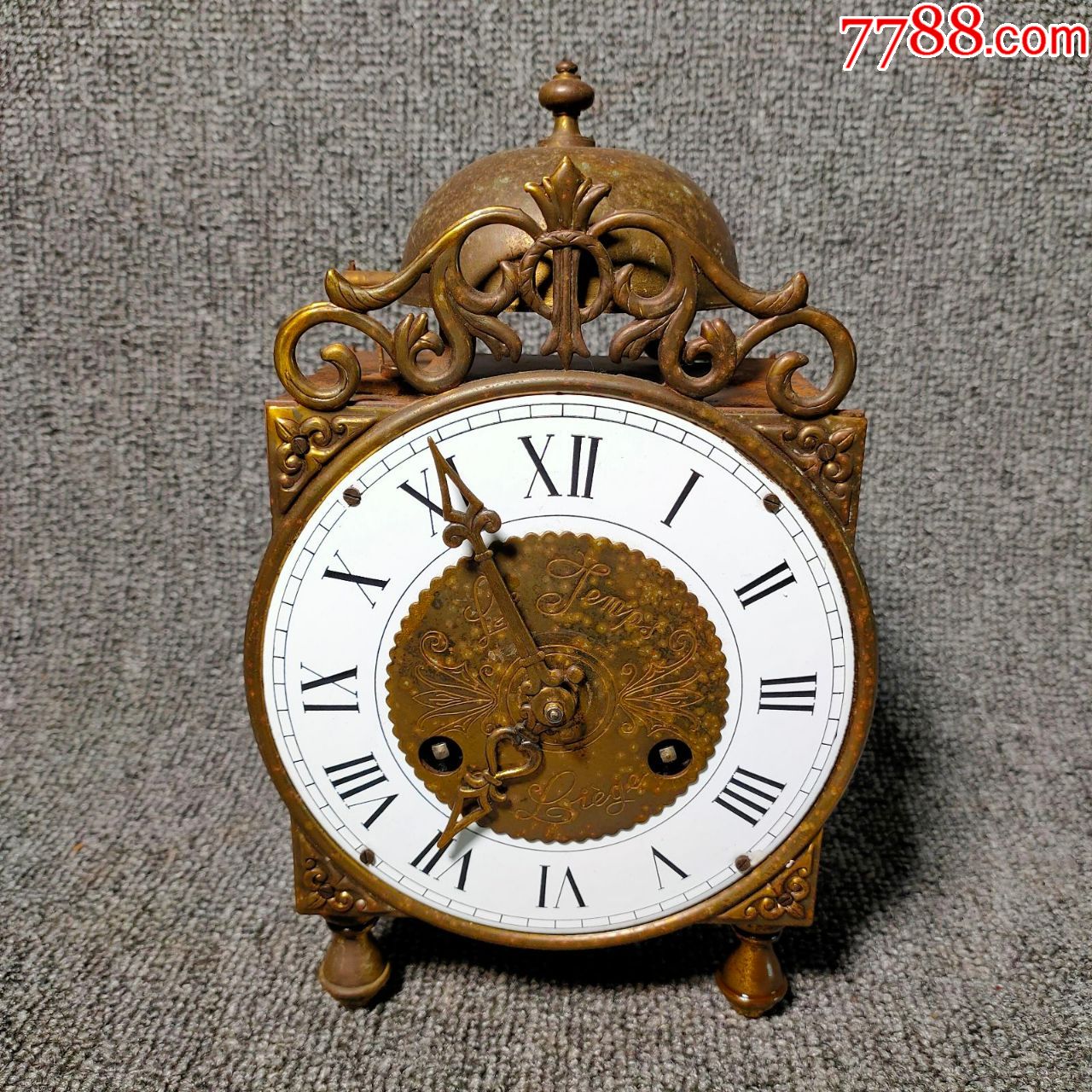 20世纪早期西洋古董发条座钟机械钟表壁炉钟稀有金属壳机械正常