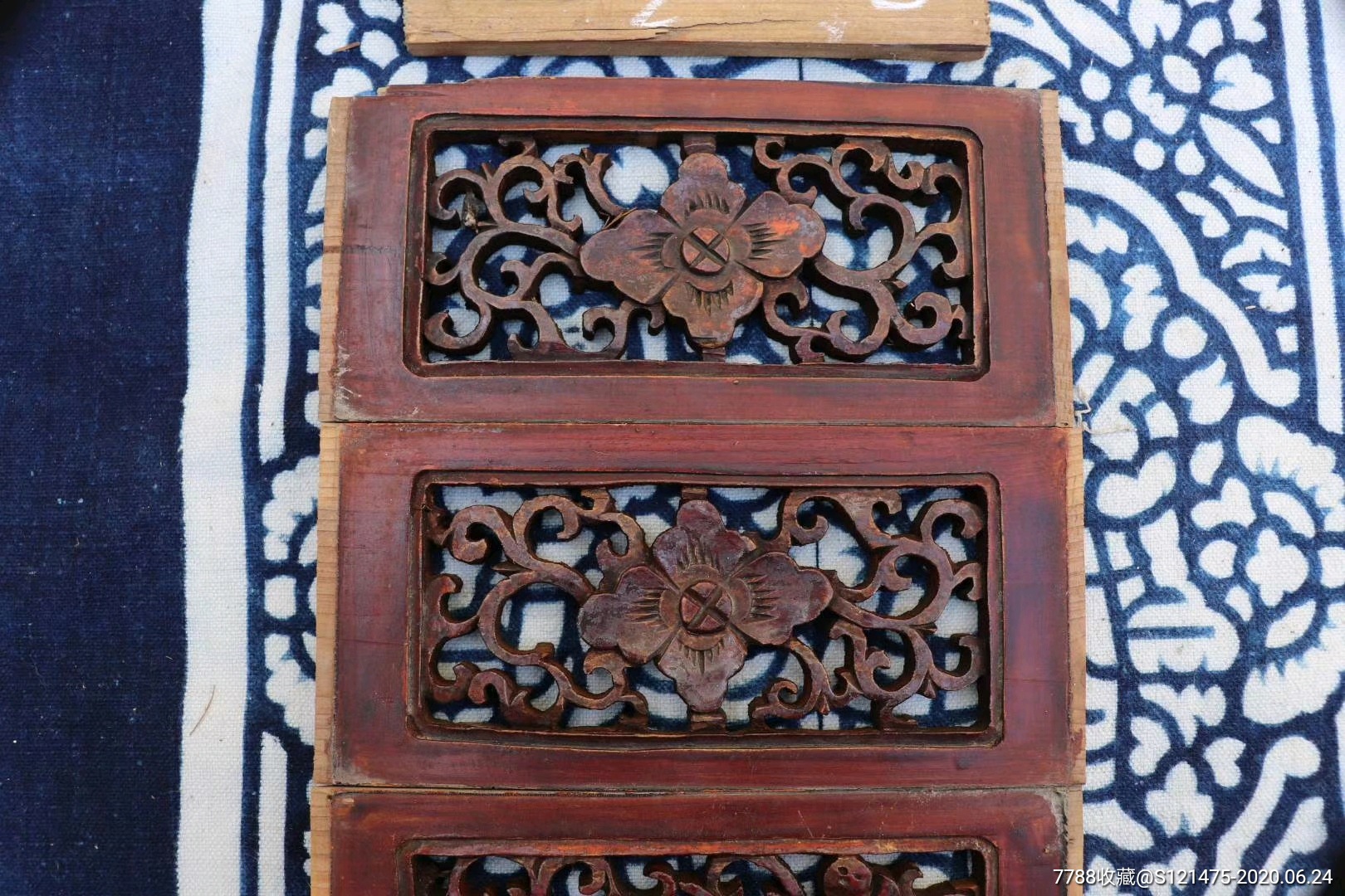 民俗老物件镂空老木雕花板四片组合-其他根雕/木雕-7788根雕收藏