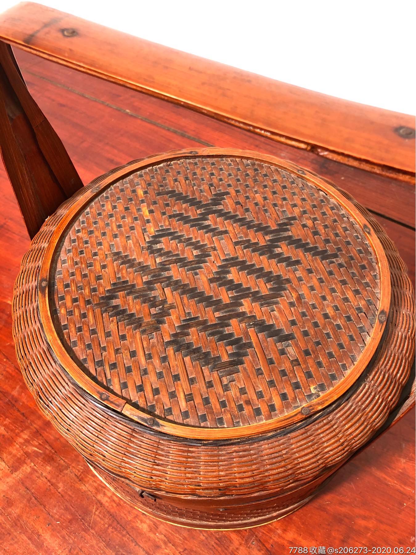 【民国】民俗老家具囍字竹编提篮