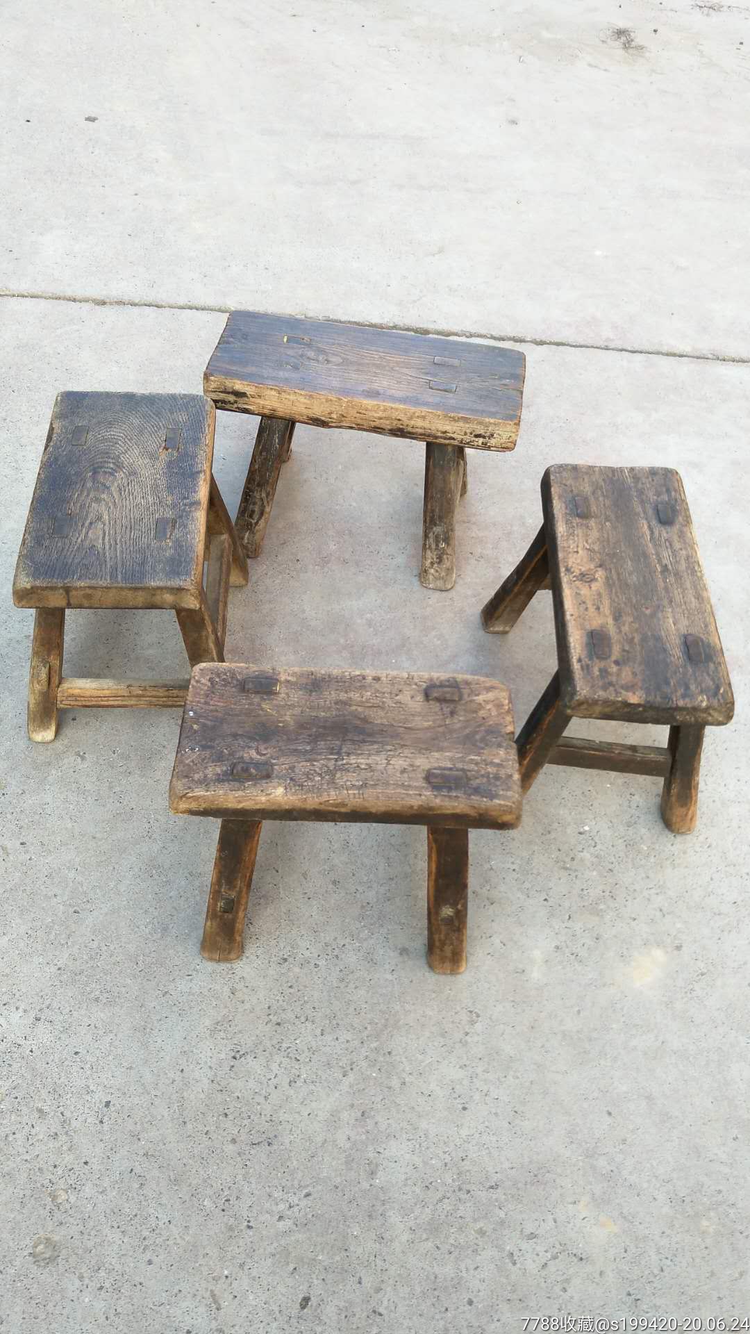 清代小板凳4个一套榆木包浆浓郁结实牢固农家乐使用怀旧收藏550元不议