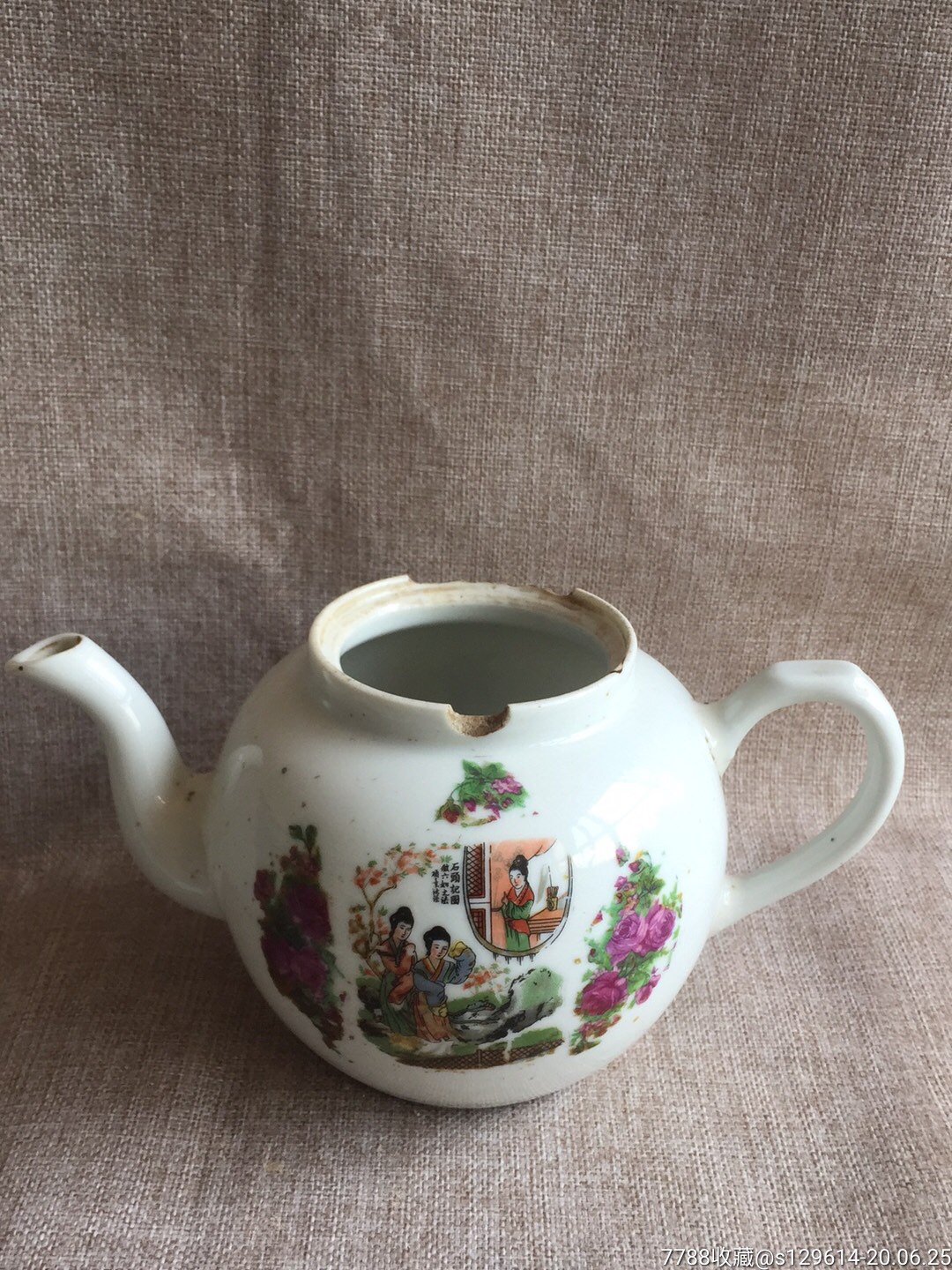 出品顾景清仿六如之法绘石头记图瓷茶壶_彩绘瓷/彩瓷_第1张_7788瓷器
