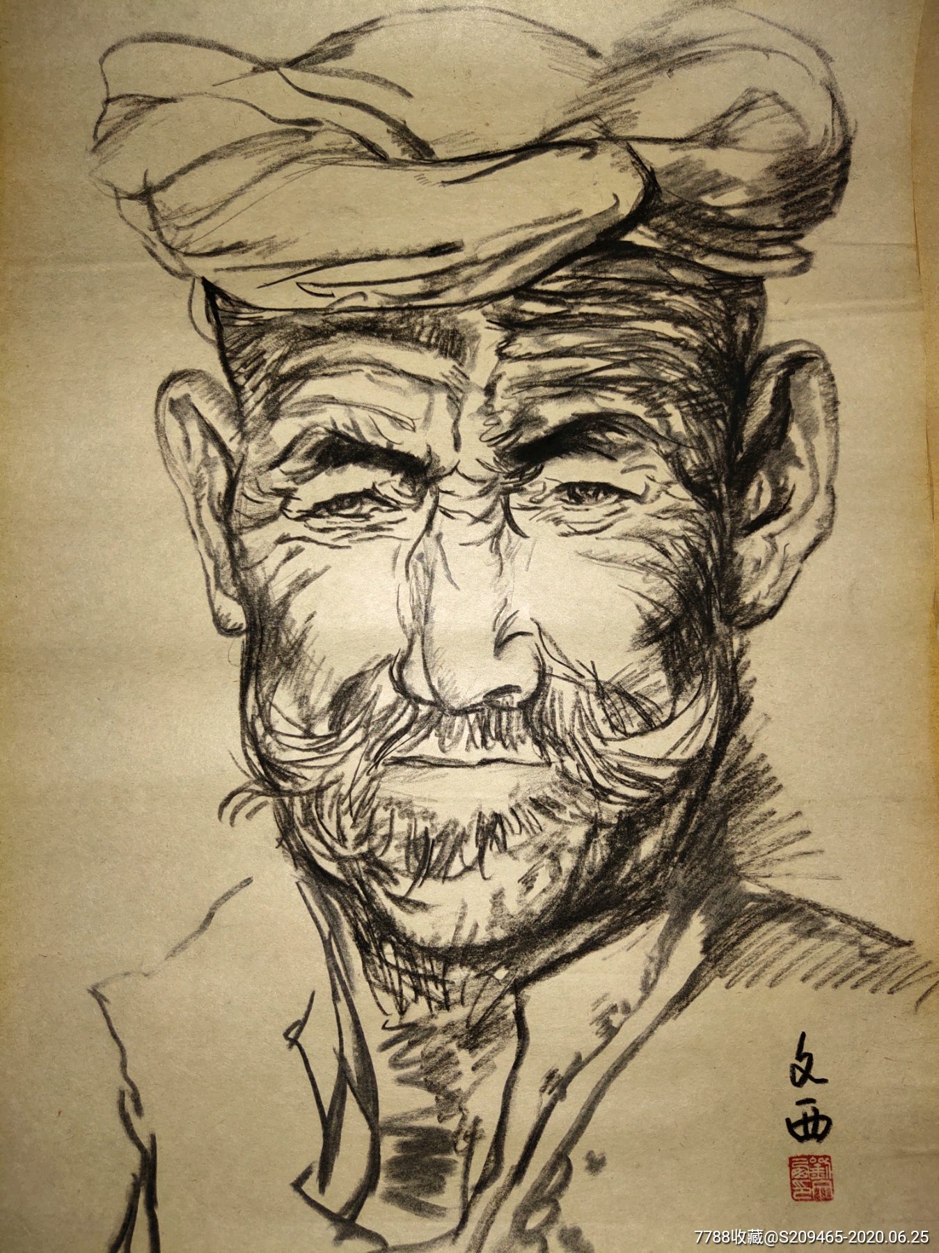 刘文西十二幅炭笔画-人物国画原作-7788旧货商城