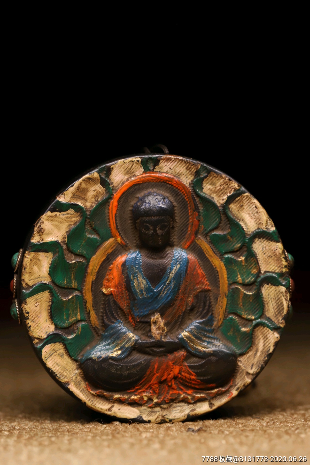 藏地陨石法器天然陨石手工掐丝镶嵌宝石天珠描彩佛牌带磁