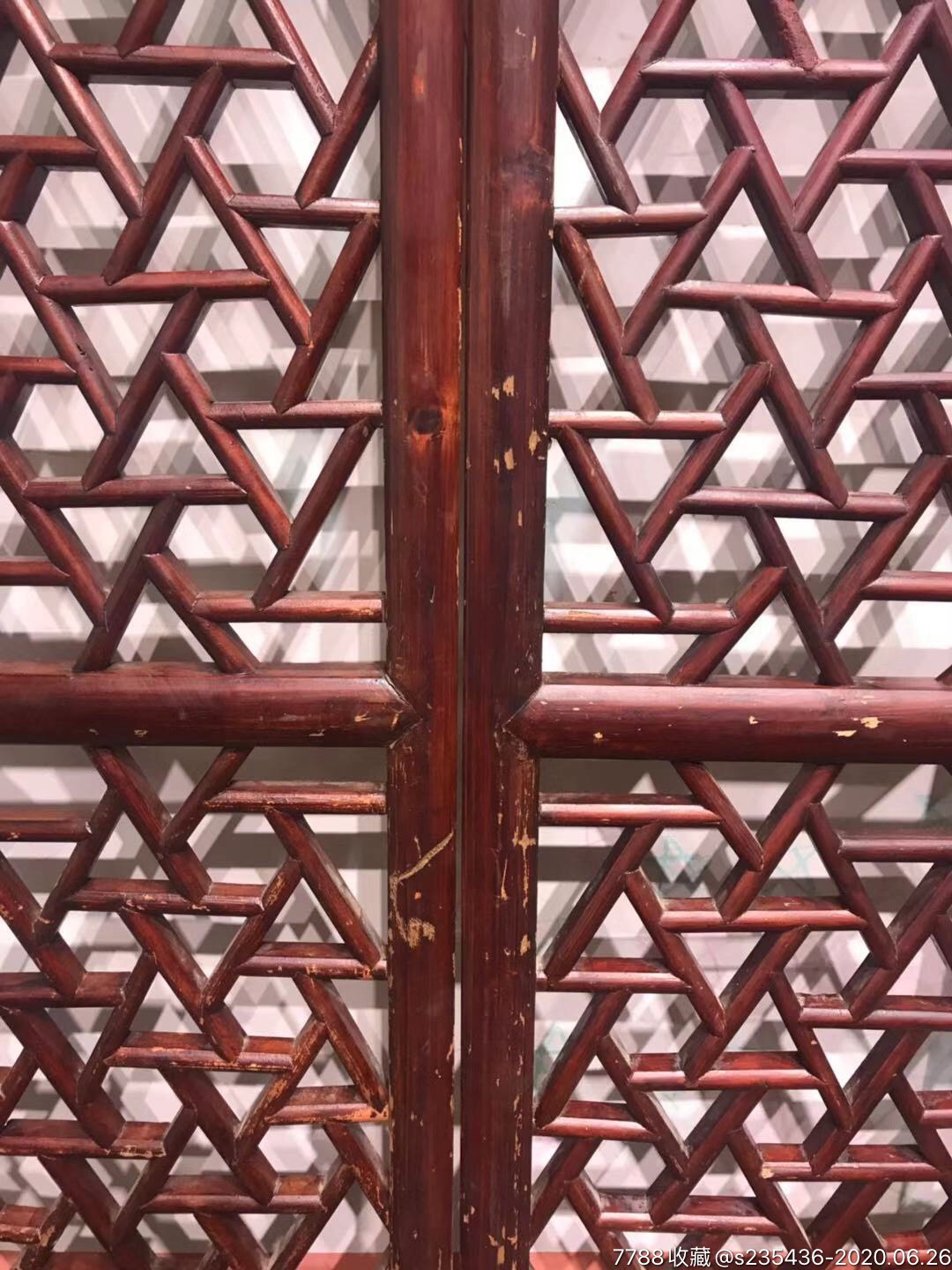 清代冰裂纹花格木窗格栅隔扇屏风一对