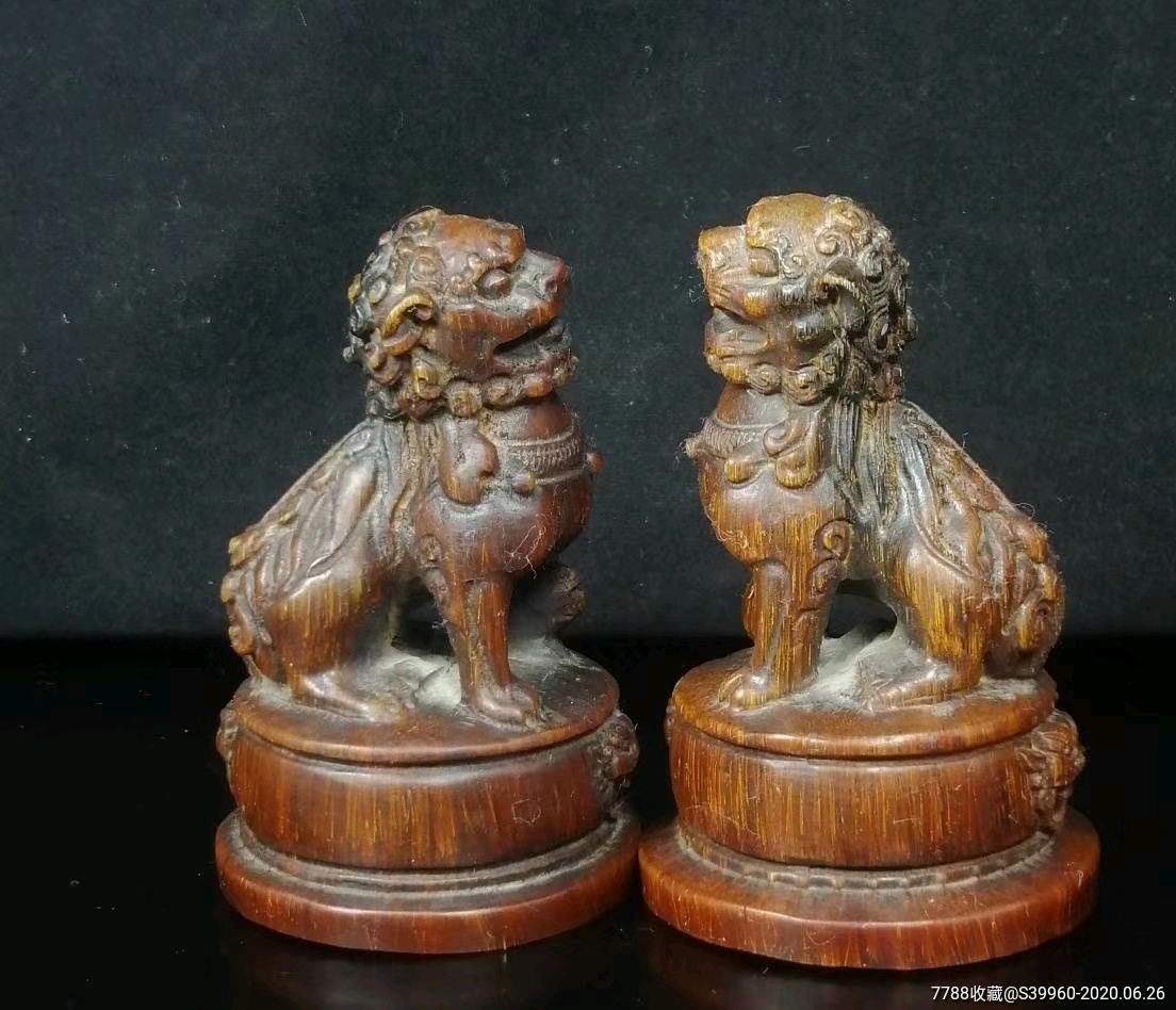 牛角精雕狮子摆件一对,吐血一口价880包邮,属于全球最低价,图货一致不
