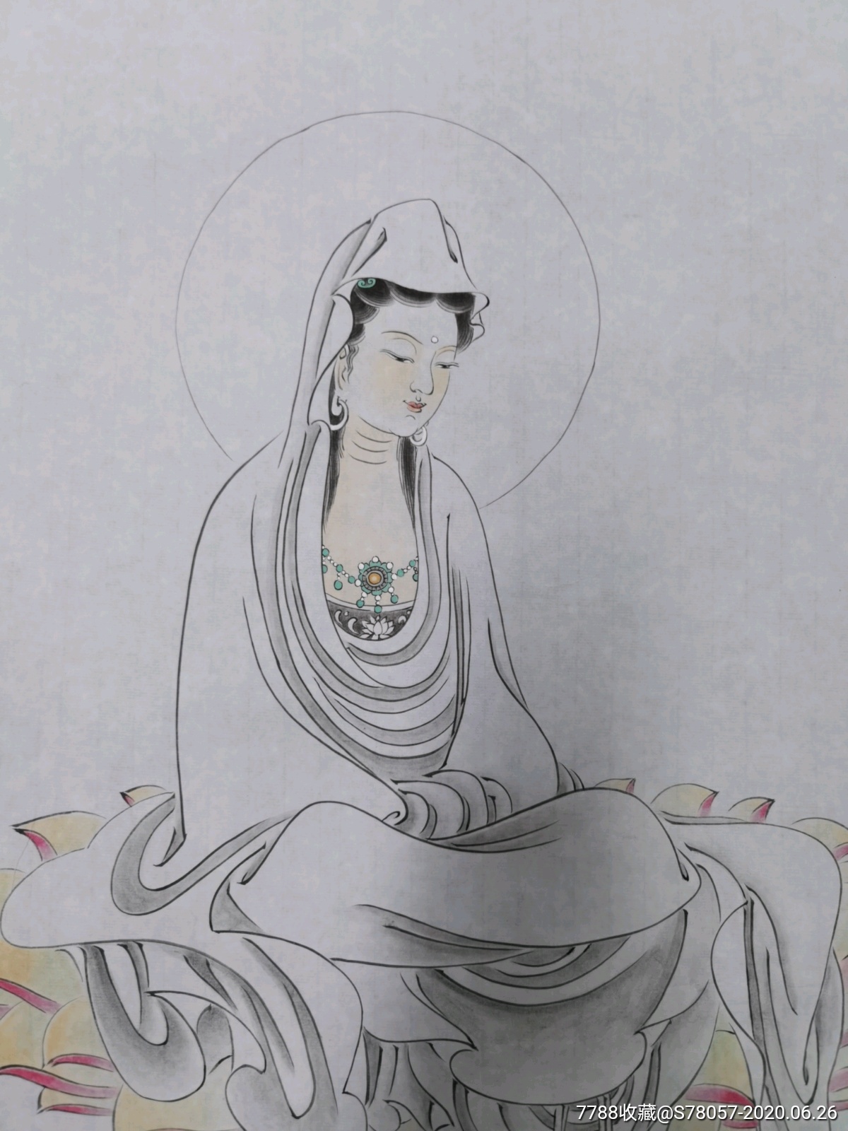 著名画家.观音.人物画原作.尺寸60x49厘米