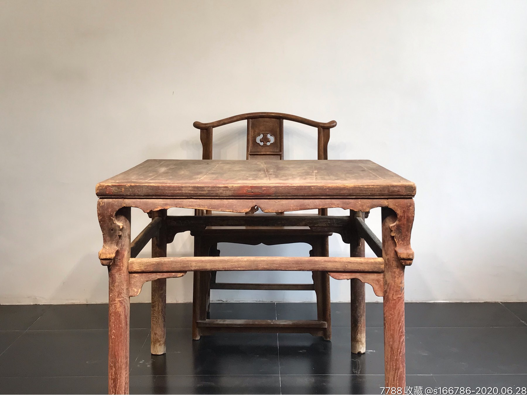 清代晋作,外贴牙,方桌,榆木,清中期,尺寸:长95x95见方高85