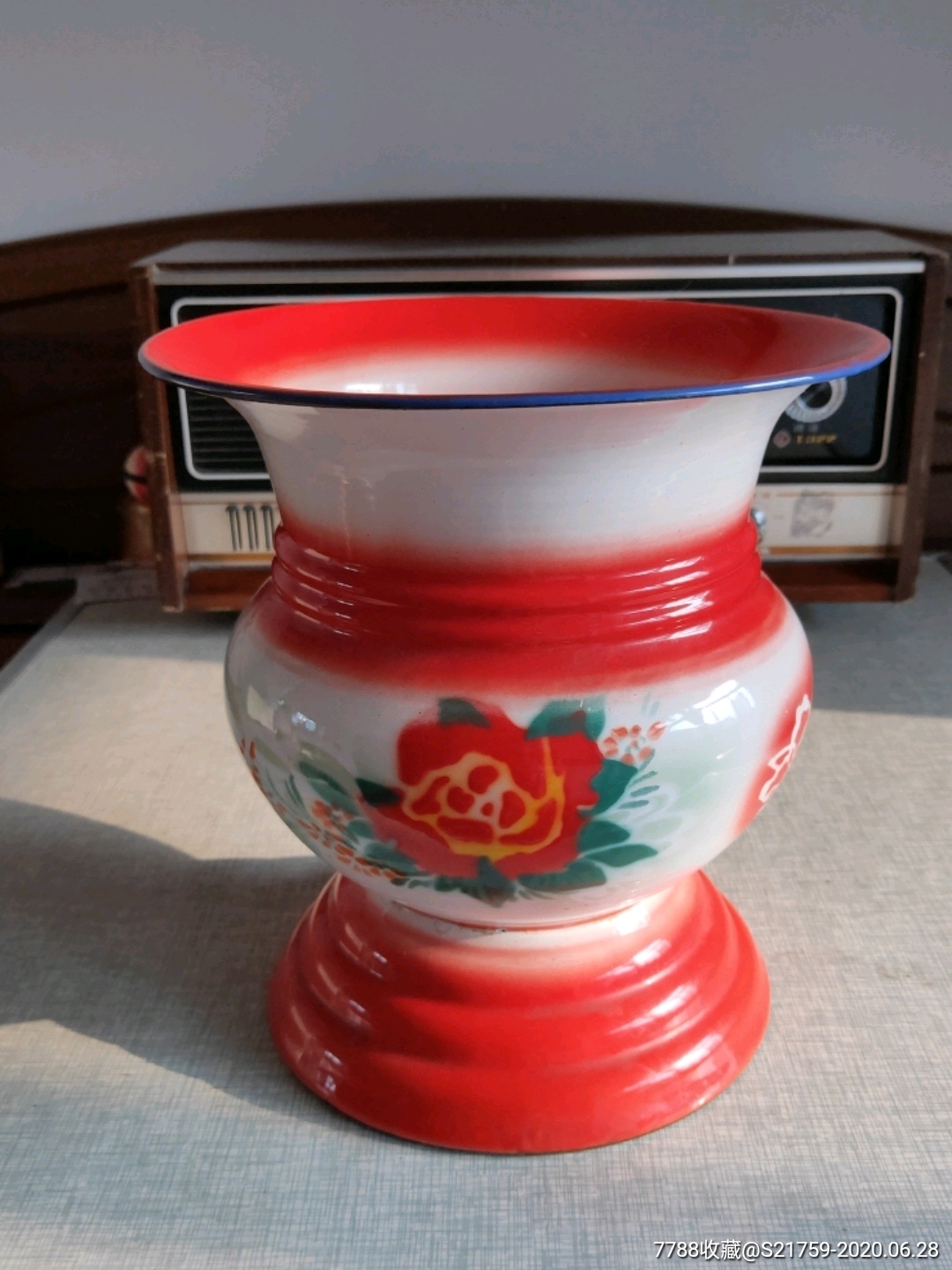 80年代搪瓷痰盂花全新飞机牌怀旧收藏影视道具