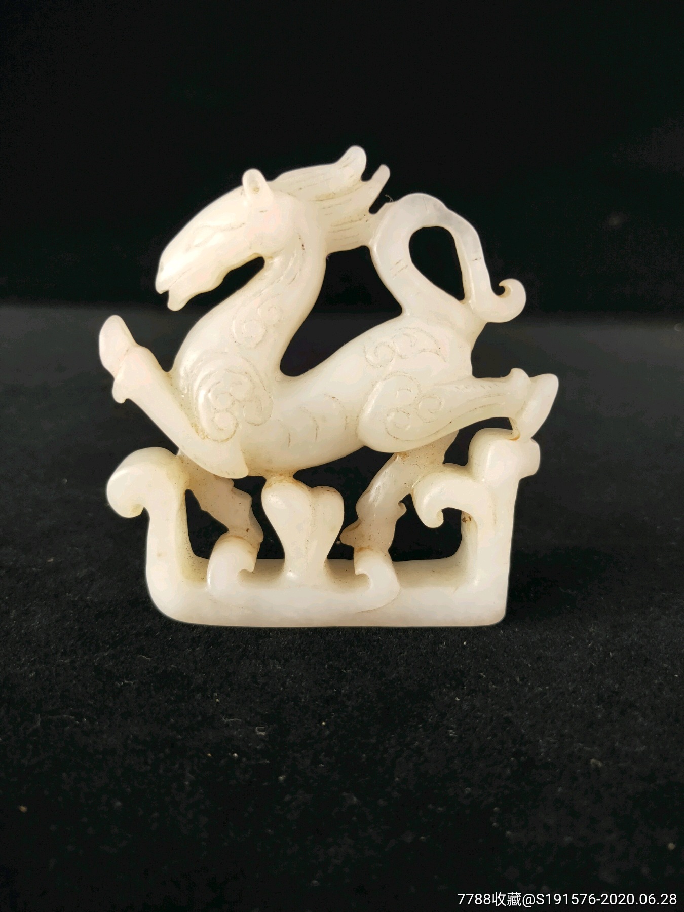 古玩古董,老和田玉龙马精神摆件,老玉器