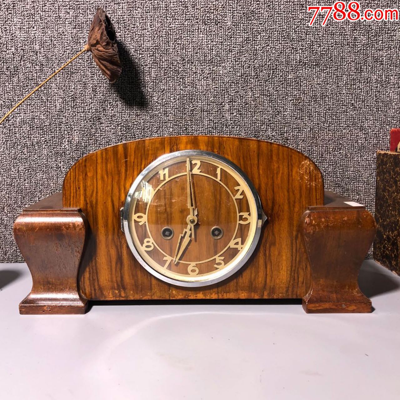 钟表木壳双孔壁炉钟机械发条钟不工作民俗老物件摆件怀旧,座钟/落地钟
