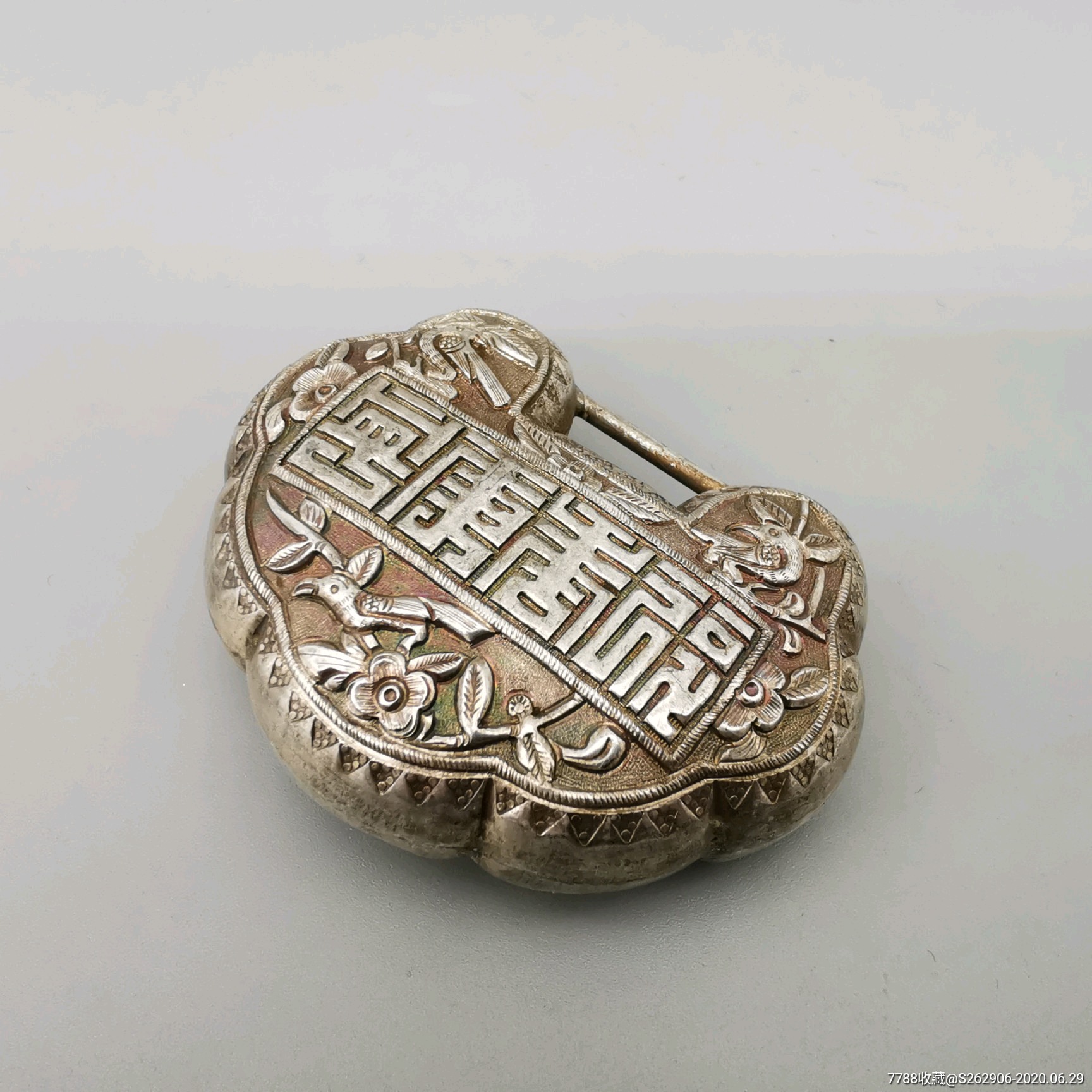 老银锁手工錾刻福寿康宁图纯银锁挂坠平安富贵锁古典项链佩饰颈饰