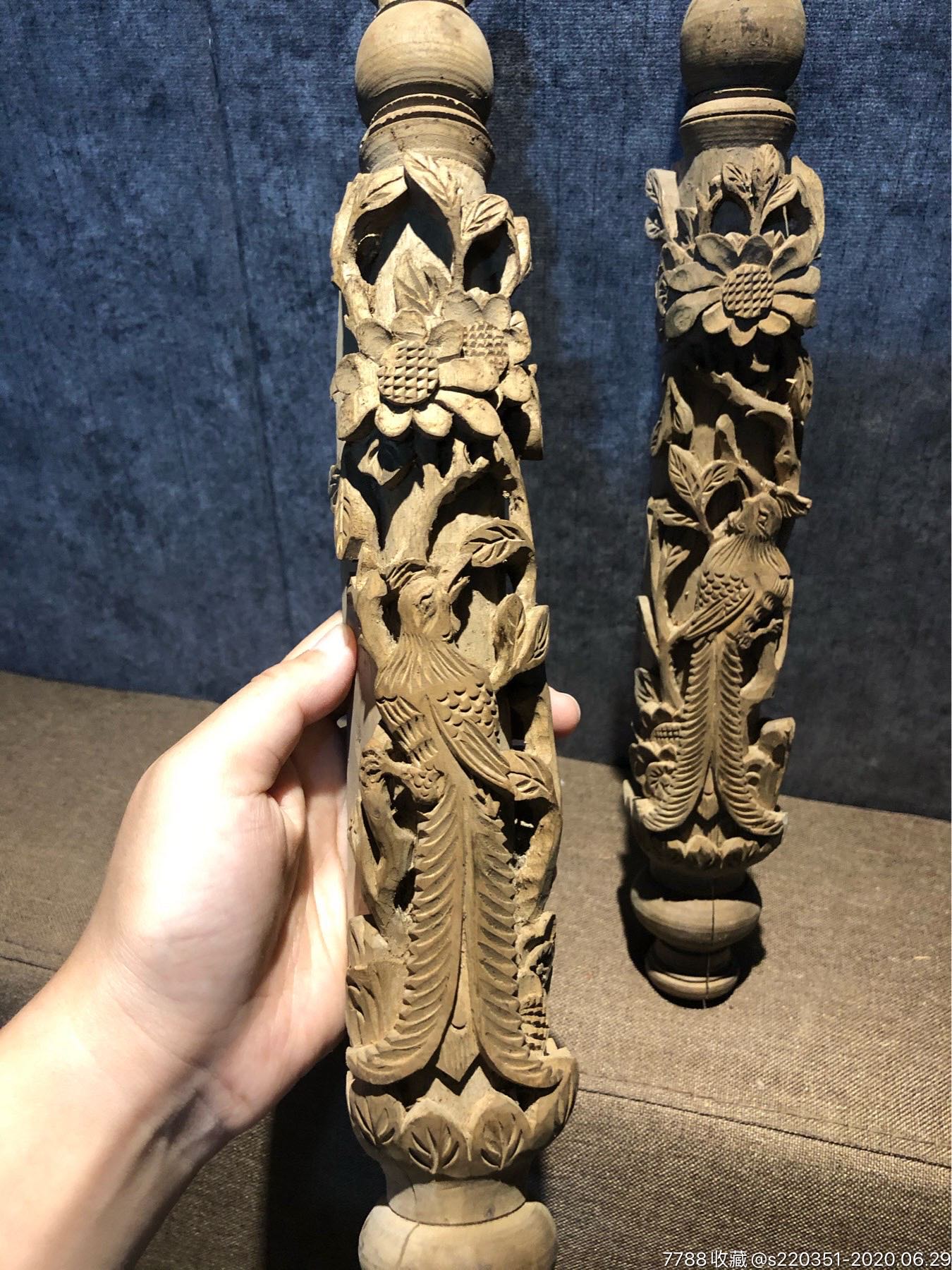 龙柱一对-木雕摆件-7788旧货商城