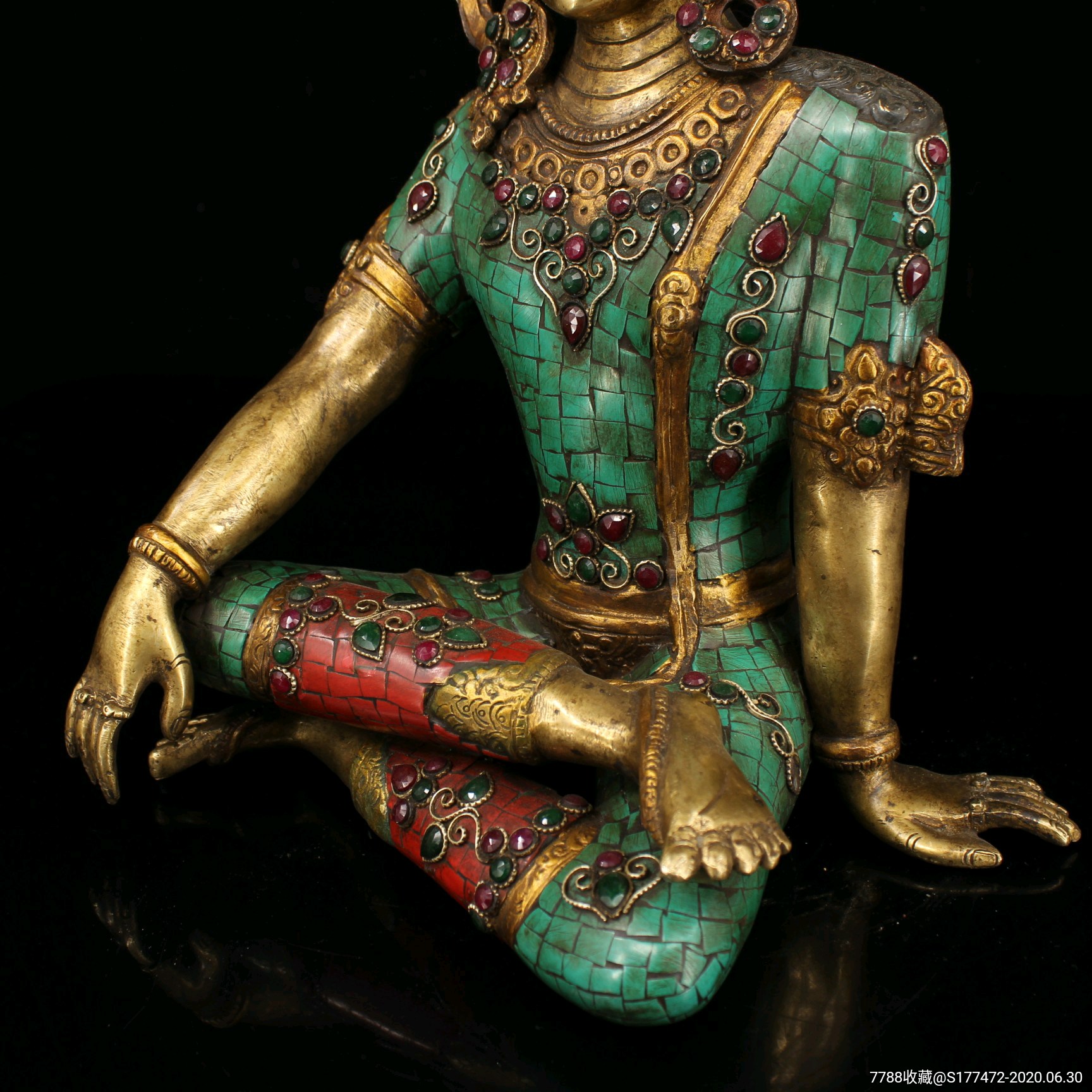 尼泊尔收铜镶嵌宝石彩绘描金白度母一尊-佛像/造像-7788收藏__收藏