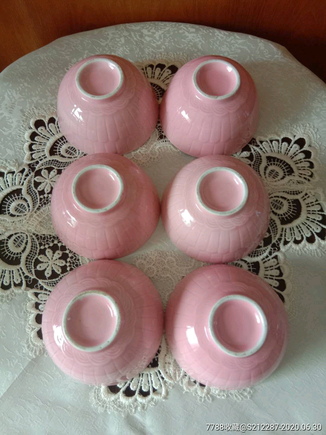 民国粉釉瓷碗6个