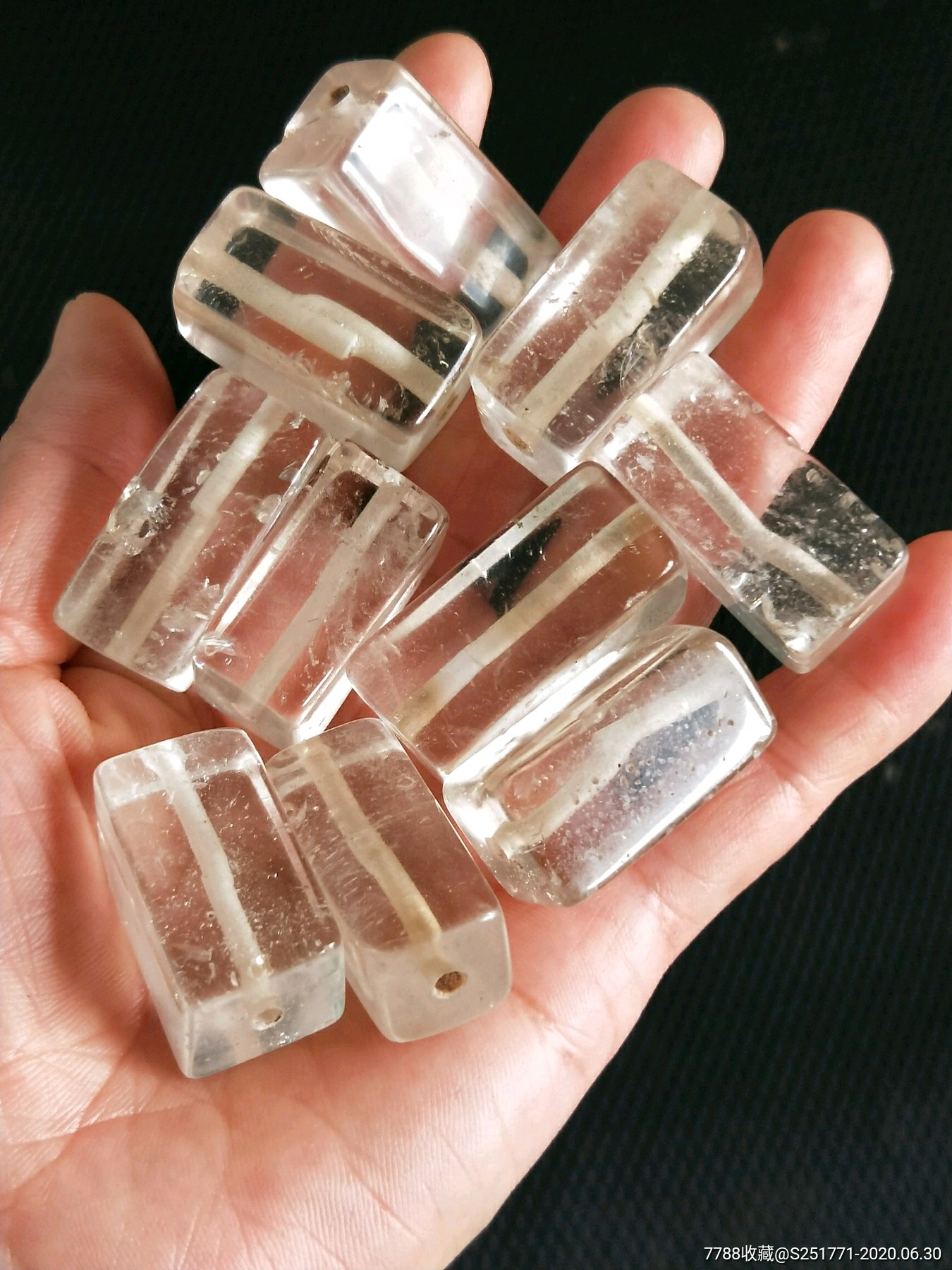 出土辽金老水晶方块珠子十个