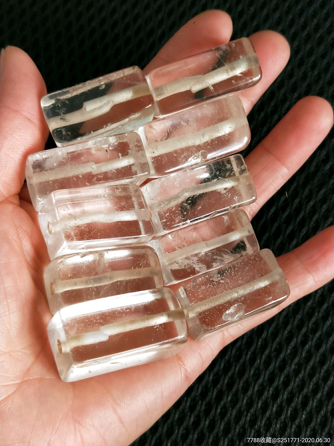 出土辽金老水晶方块珠子十个