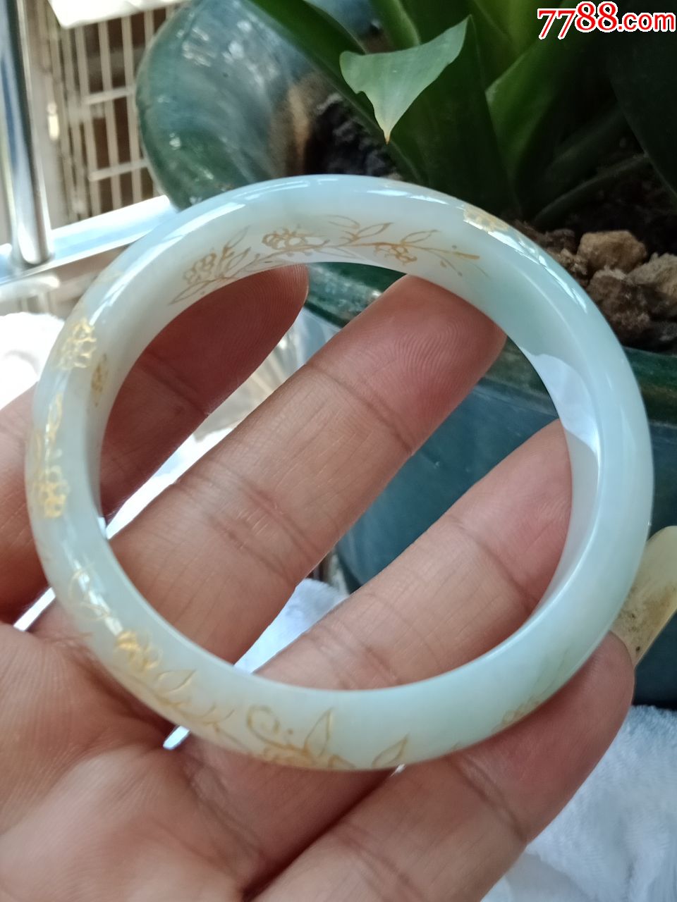 翡翠冰种40-a5描金手镯(送证书)