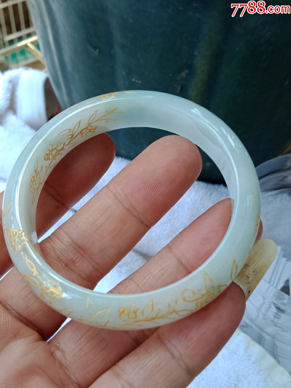 翡翠冰种40-a5描金手镯(送证书)